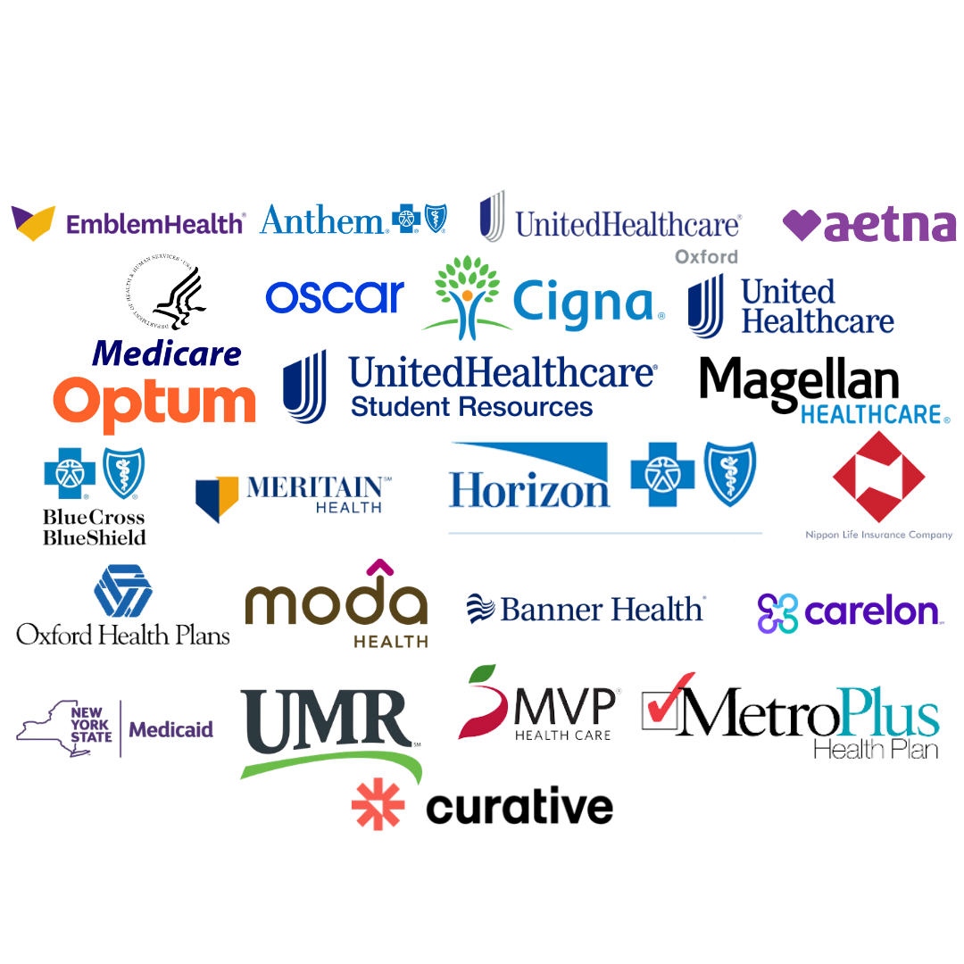 Logos of the insurance plans accepted by Liberation-Based Therapy, including major national and regional providers.