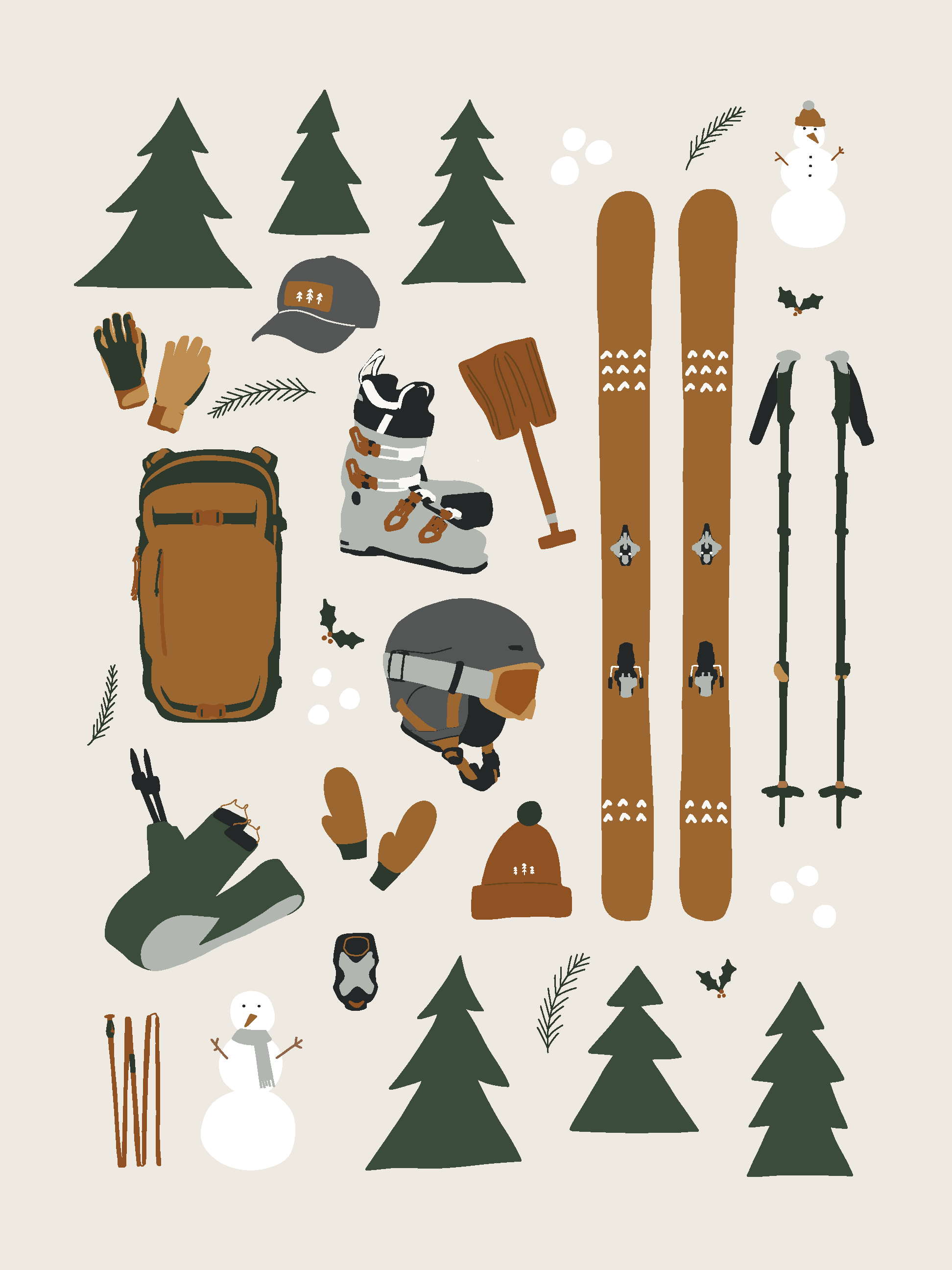 Backcountry Ski Gear Illustration — Coit Creative