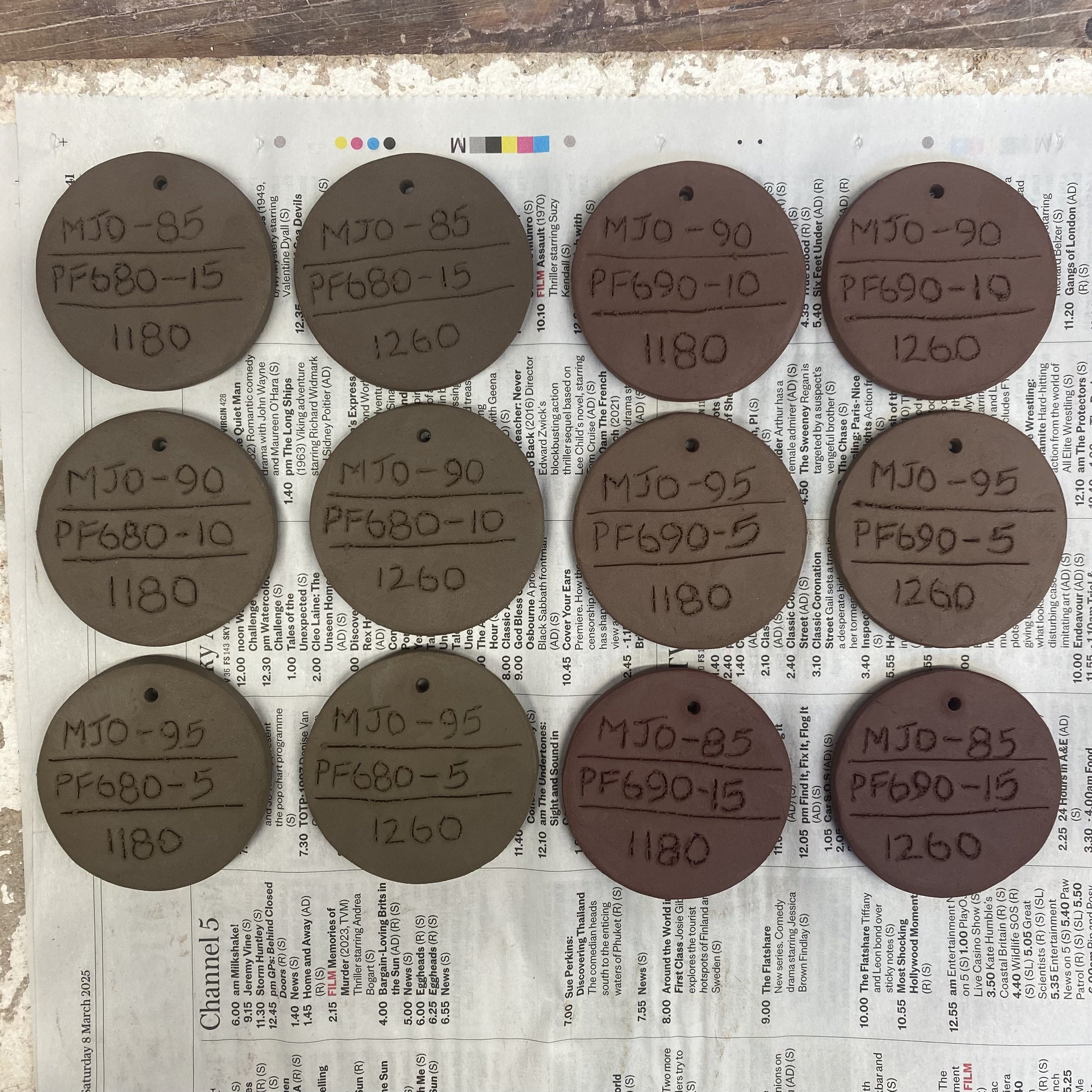 blended clay test tiles