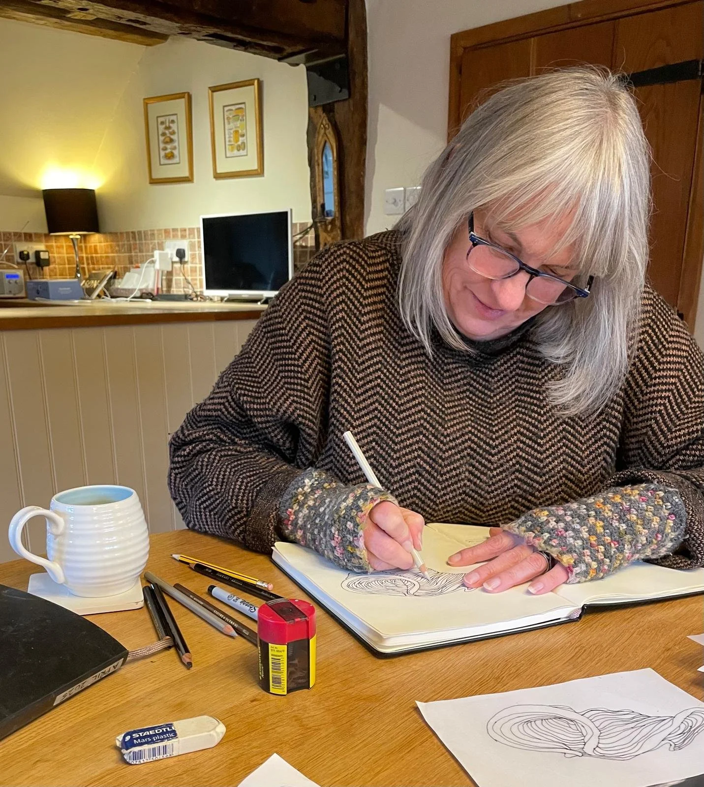 working in my sketchbook