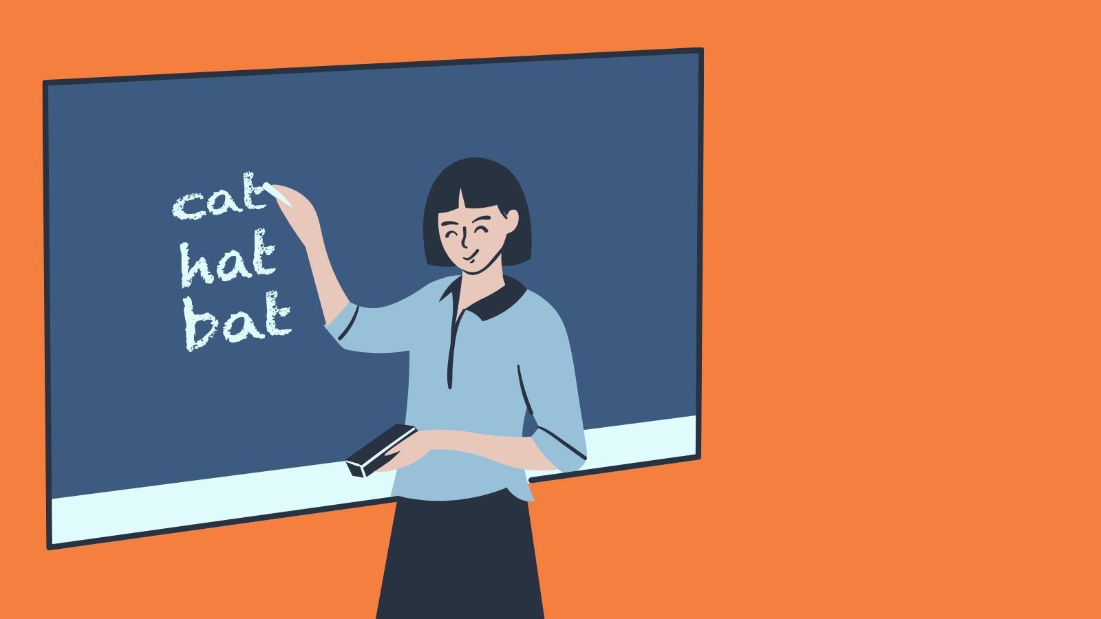 Teacher writes on whiteboard.