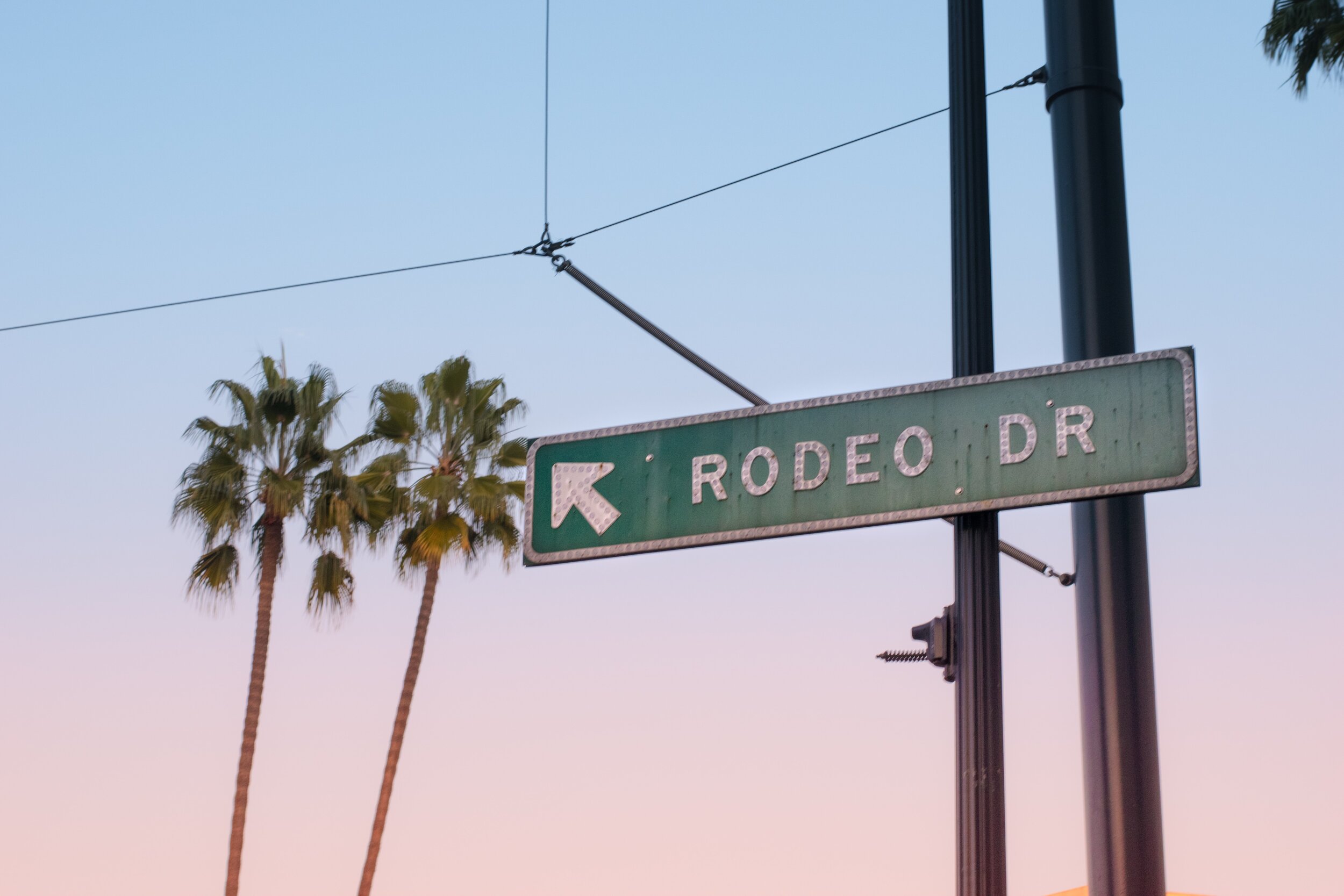 Rodeo Drive street sign and palm trees