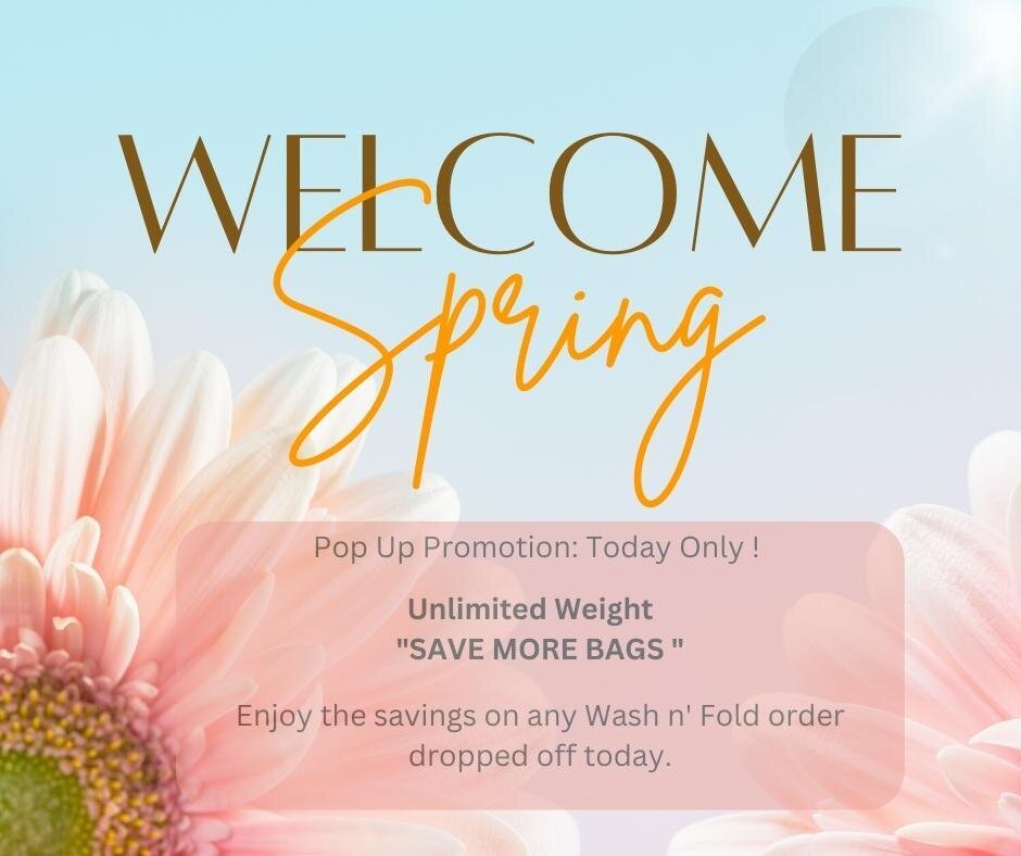 UNLIMITED WEIGHT SAVE MORE BAG WASH N'FOLD LAUNDRY PROMOTION TOMORROW ONLY  https://mailchi.mp/8b795dd5e5af/unlimited-weight-wash-nfold-promo-tomorrow
Book NOW: https://www.sudslaunderette.com/book-now