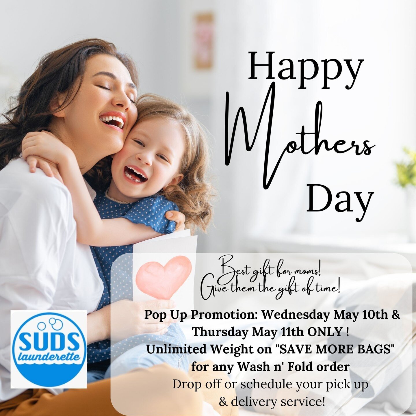Give yourself (or a special loved one) the gift of time this Mother's day! Pop Up Unlimited weight promotion on Save More bags on Wednesday May 10th and Thursday May 11th this week.