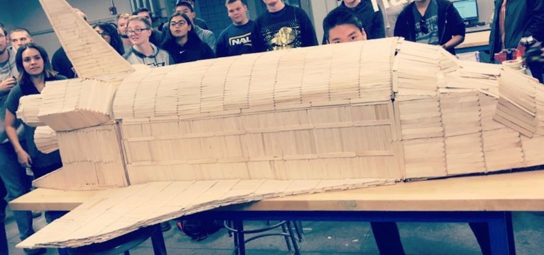 Fully assembled space shuttle model.