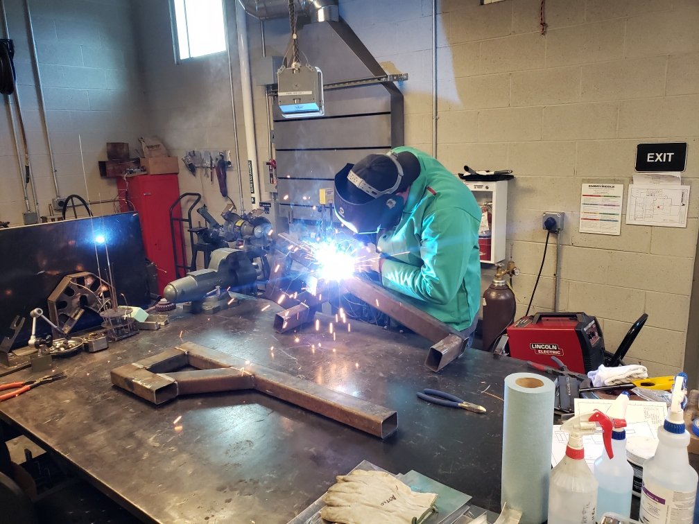 Kevin Hall welding the support structure.