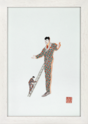 Advertising Board, 2021-22, overglazed five colors on ceramic painting, 12.25 x 8 in.