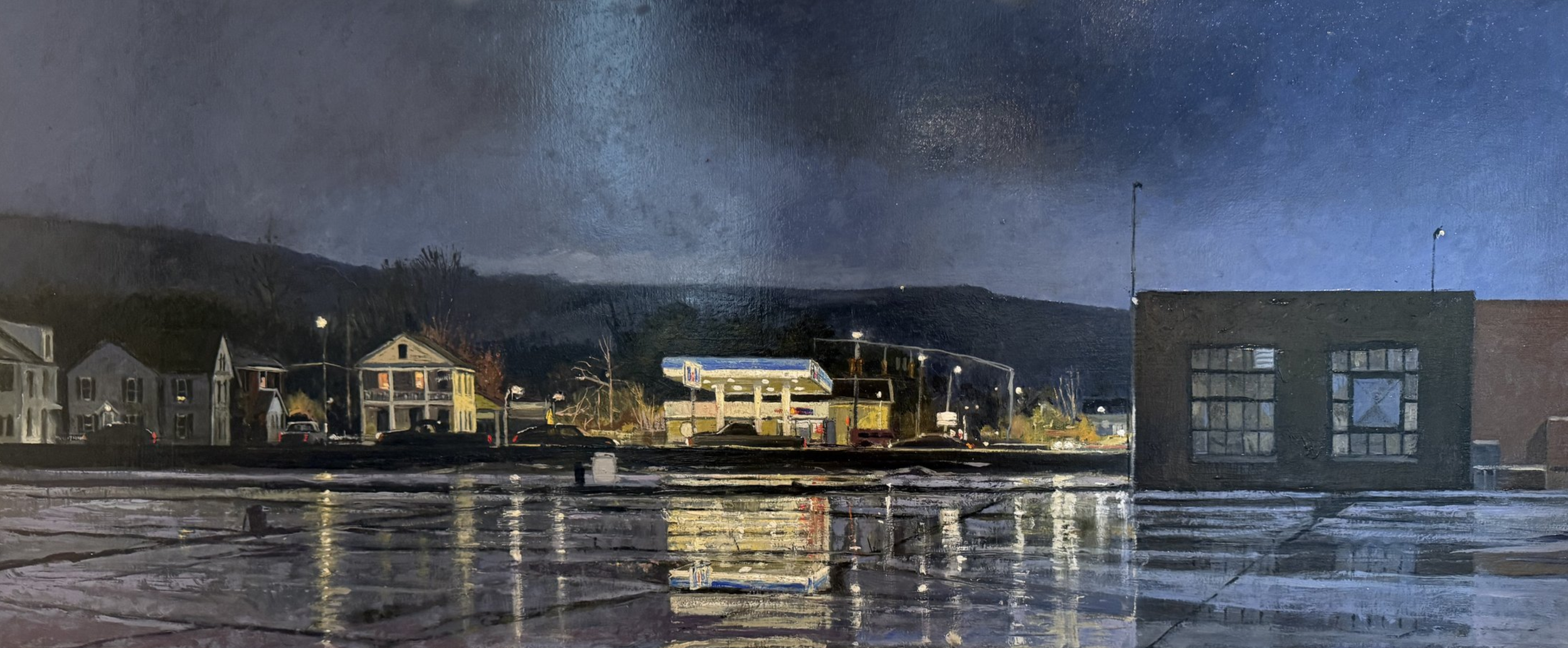 Reflection of Pearl Street, 2026, oil on panel, 12 x 30 in.