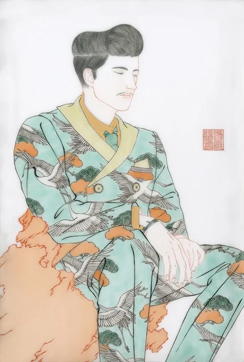 Meditation #02, 2025, overglaze five colors on ceramic painting, 12.25 x 8 in.