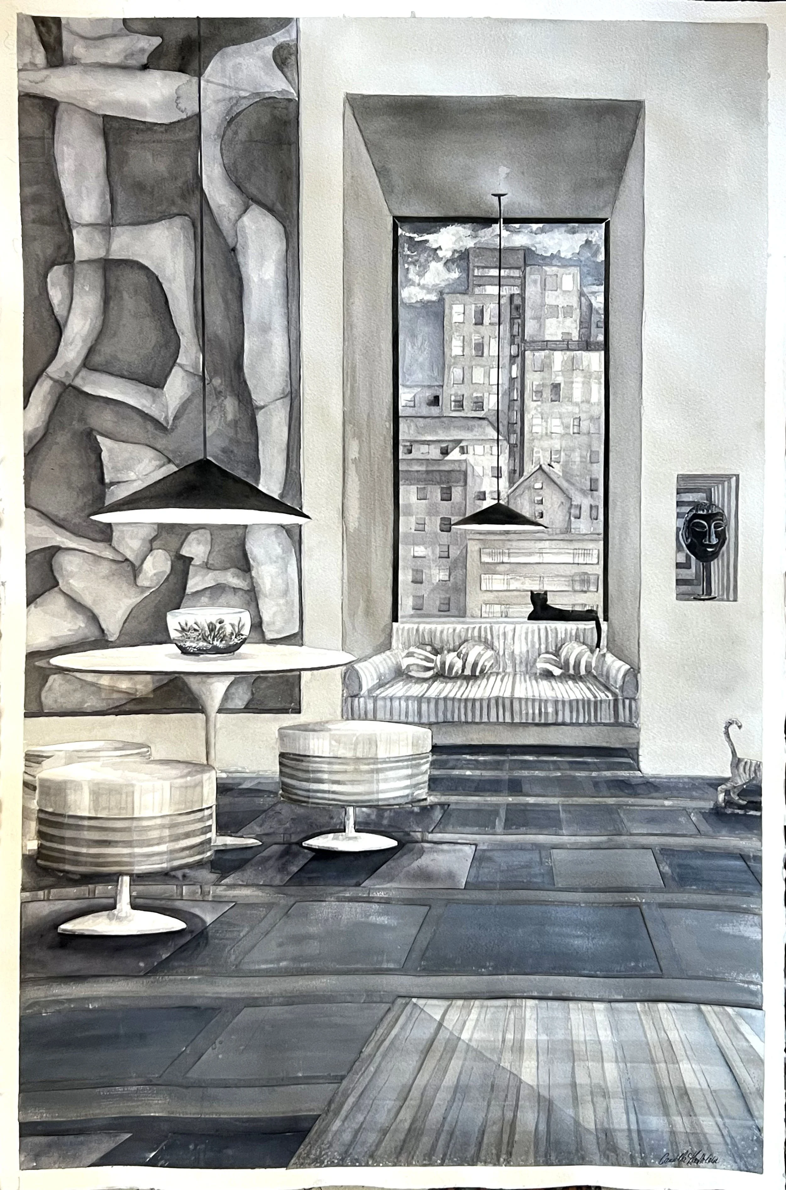 Upper West Side, 2025, watercolor on paper, 40 x 26"