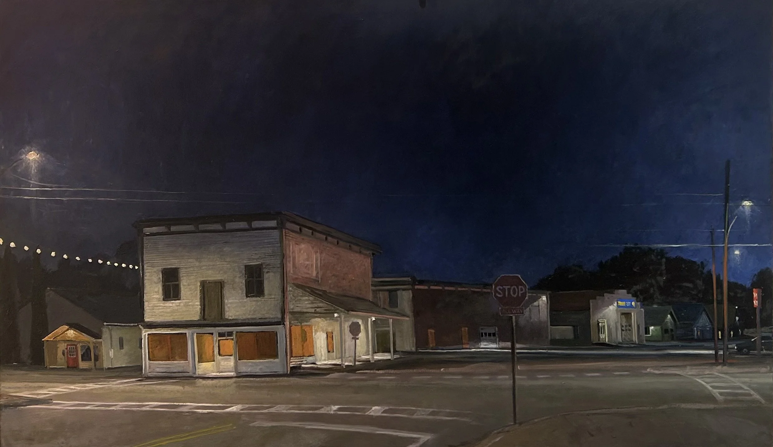 Spot Lit Loss, 2026, oil on panel, 18 x 30 in.