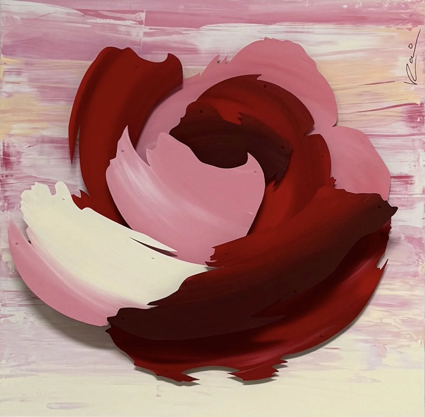 Red Frosted, hand painted aluminum, 48 x 48 x 8 in.