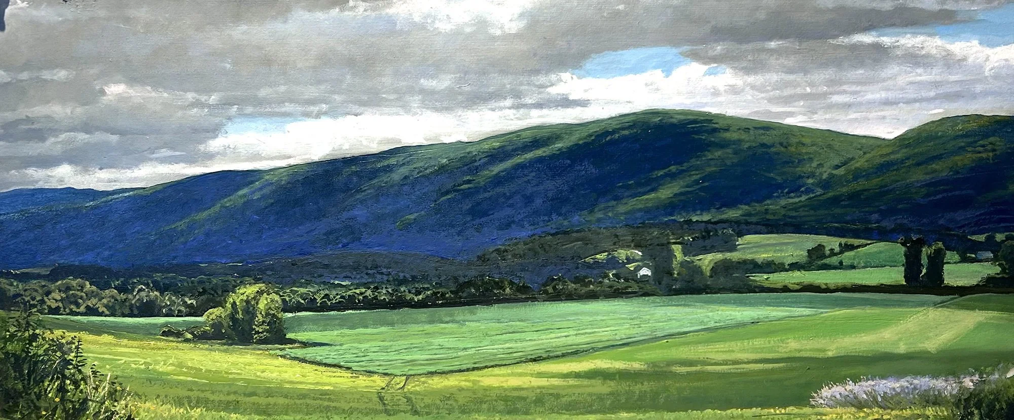 Boston Corner, 2025, oil on paper, 14 x 30"