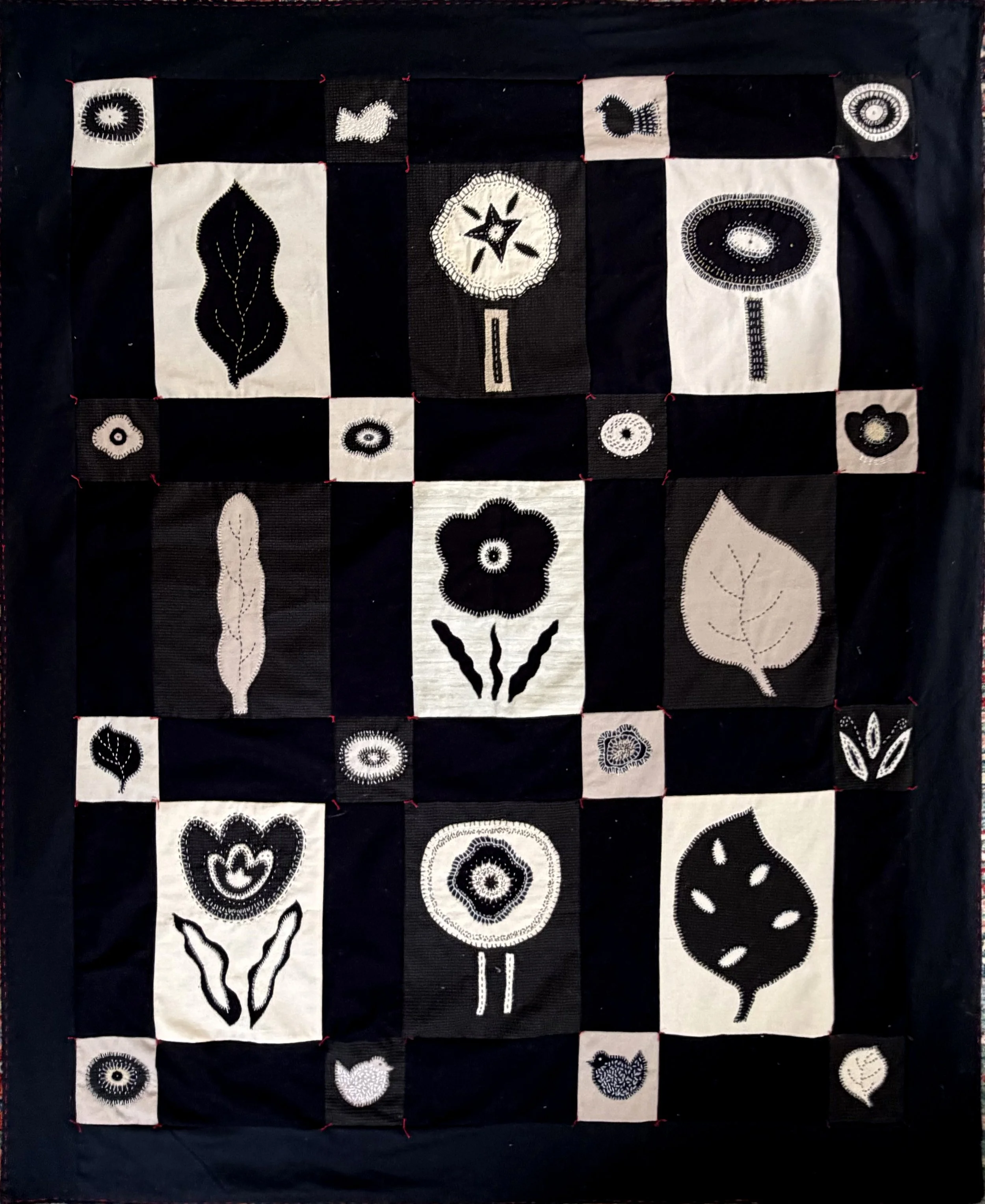 Large Hand Embroidered Wall Hanging/Quilt, 66 x 54 in.