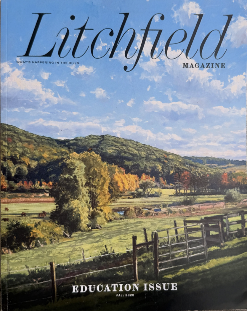Eric Forstmann's painting "South View, Learsy's" featured as the cover of Litchfield Magazine's Education Issue 2026