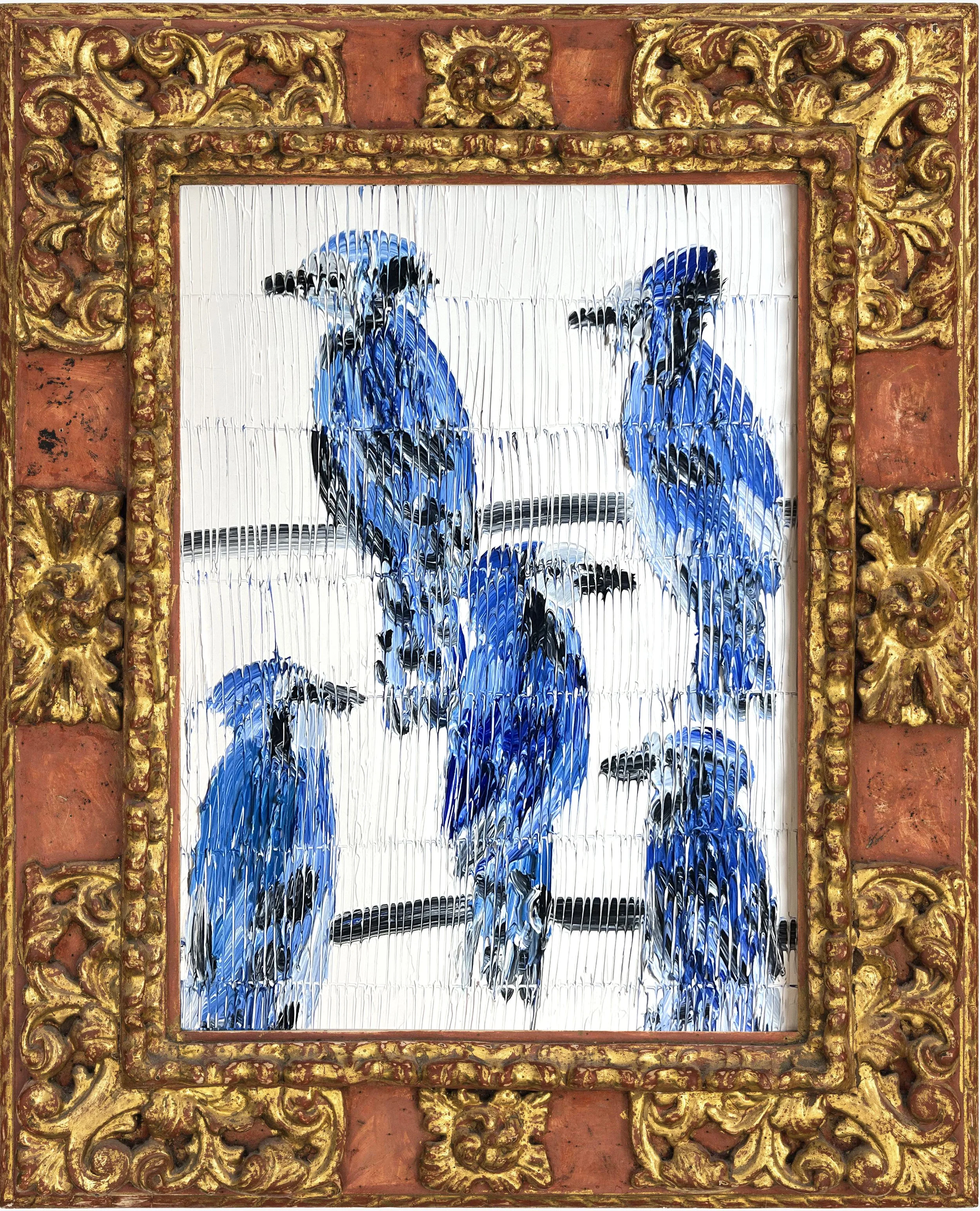 Mystic Jay, 2025, oil on wood, 25 x 18.5 in.