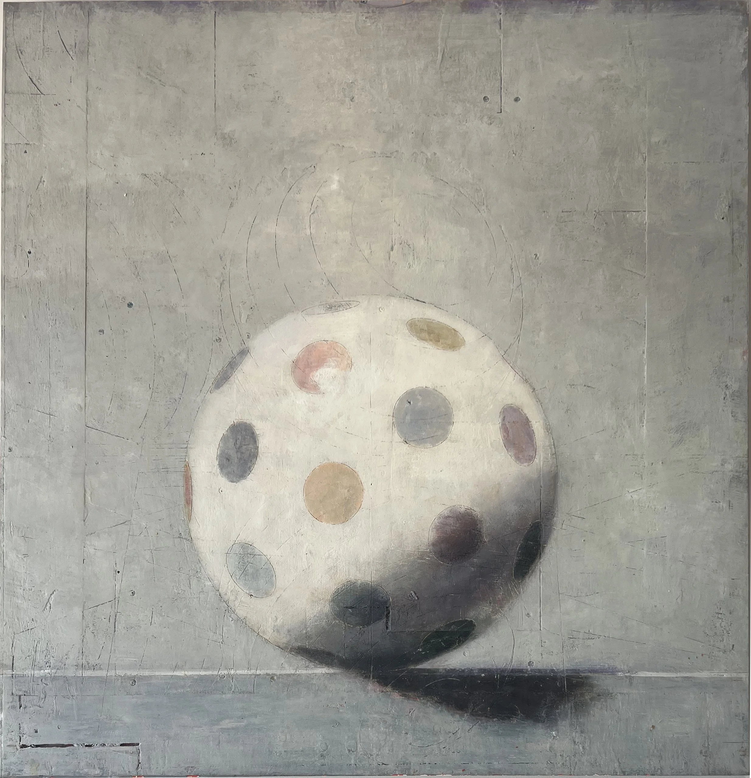 Snowman, oil on wood, 35 x 34"
