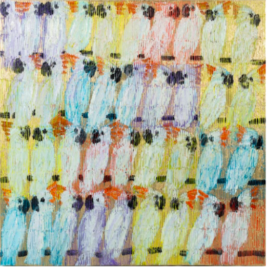 Moluccan Cockatoos, 2022, oil on canvas, 48 x 48 in.