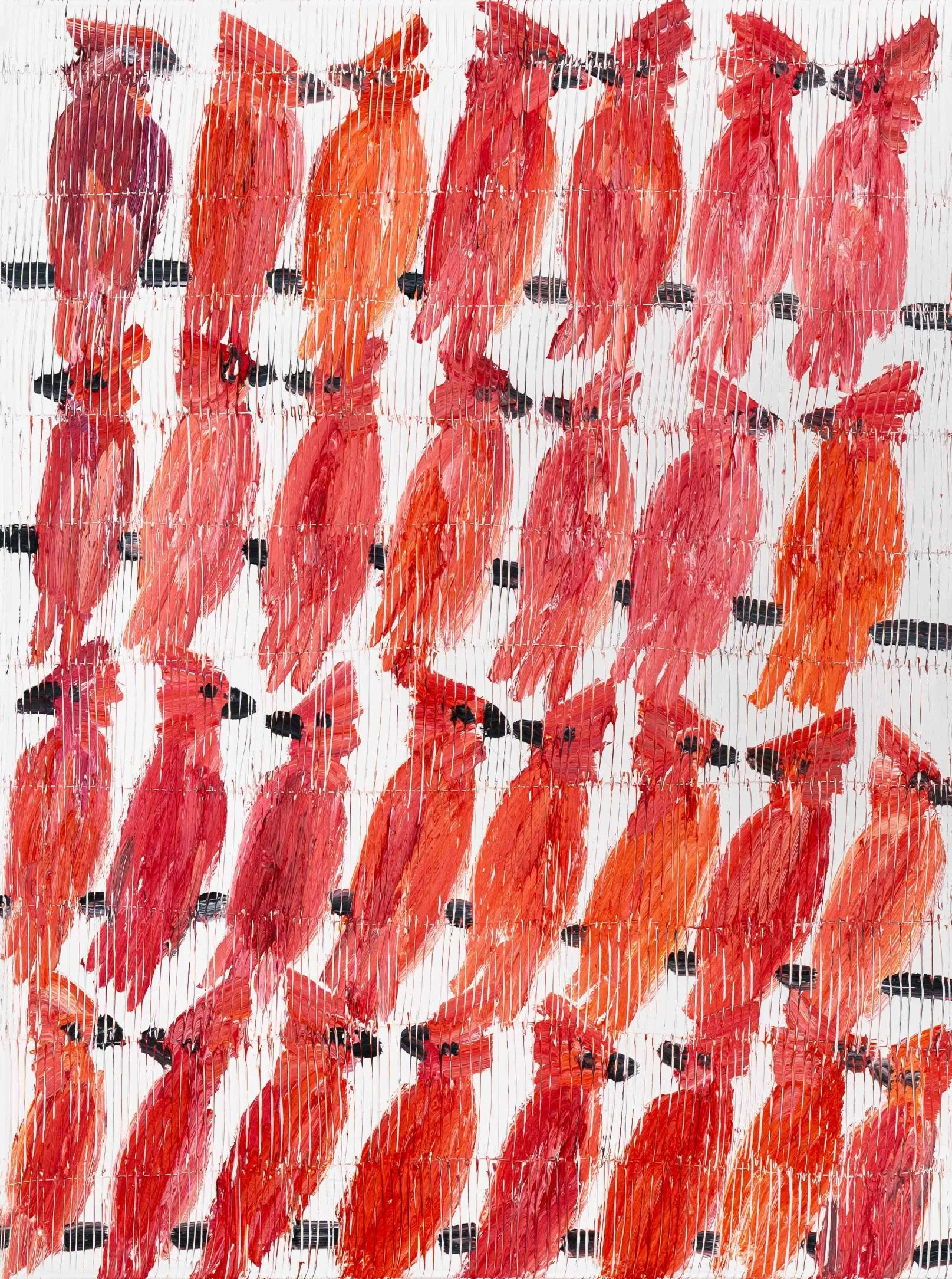 Red Cardinals Pointe Couple Parish, 2024, oil on canvas, 40 x 30 in.