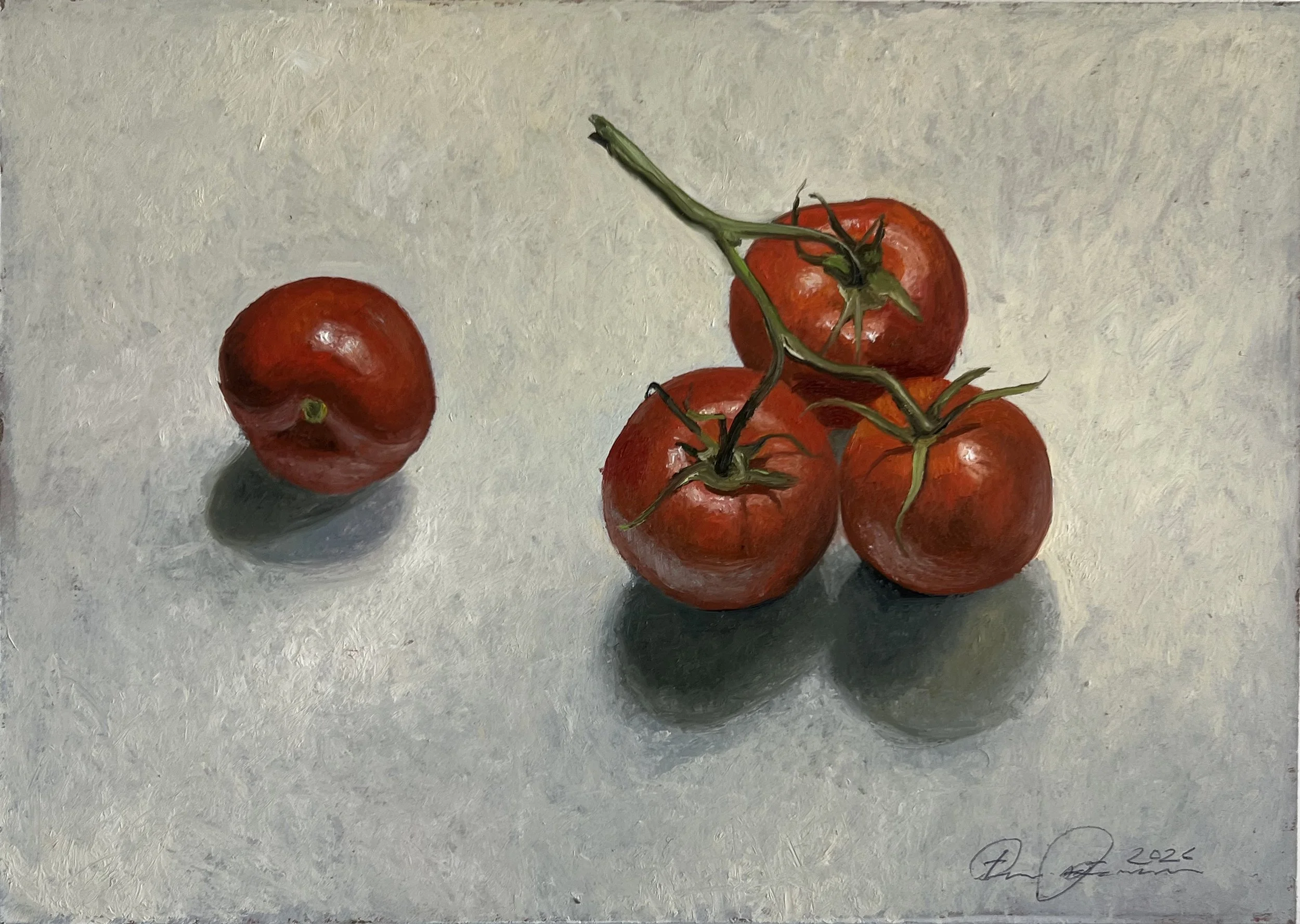 Devined Tomatoes, 2026, oil on panel, 10 x 14 in.