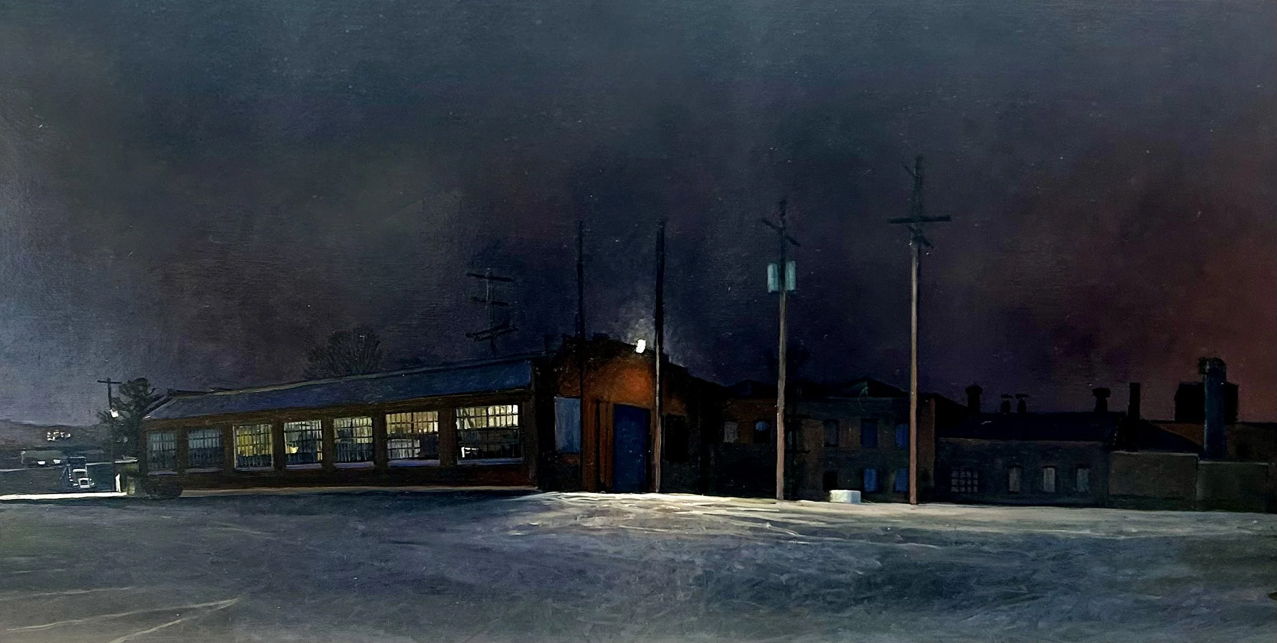 Machine Shed, 2026, oil on panel, 20 x 48 in.