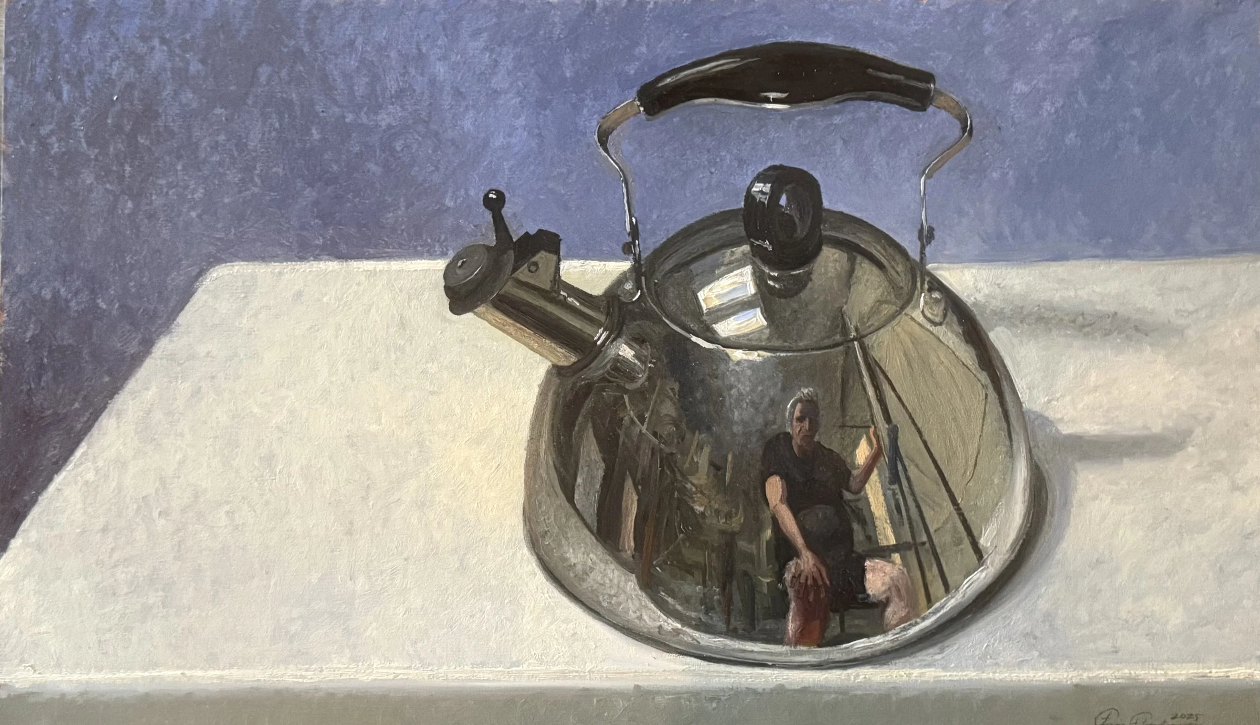 Me Pot, 2025, oil on board, 17 x 27"