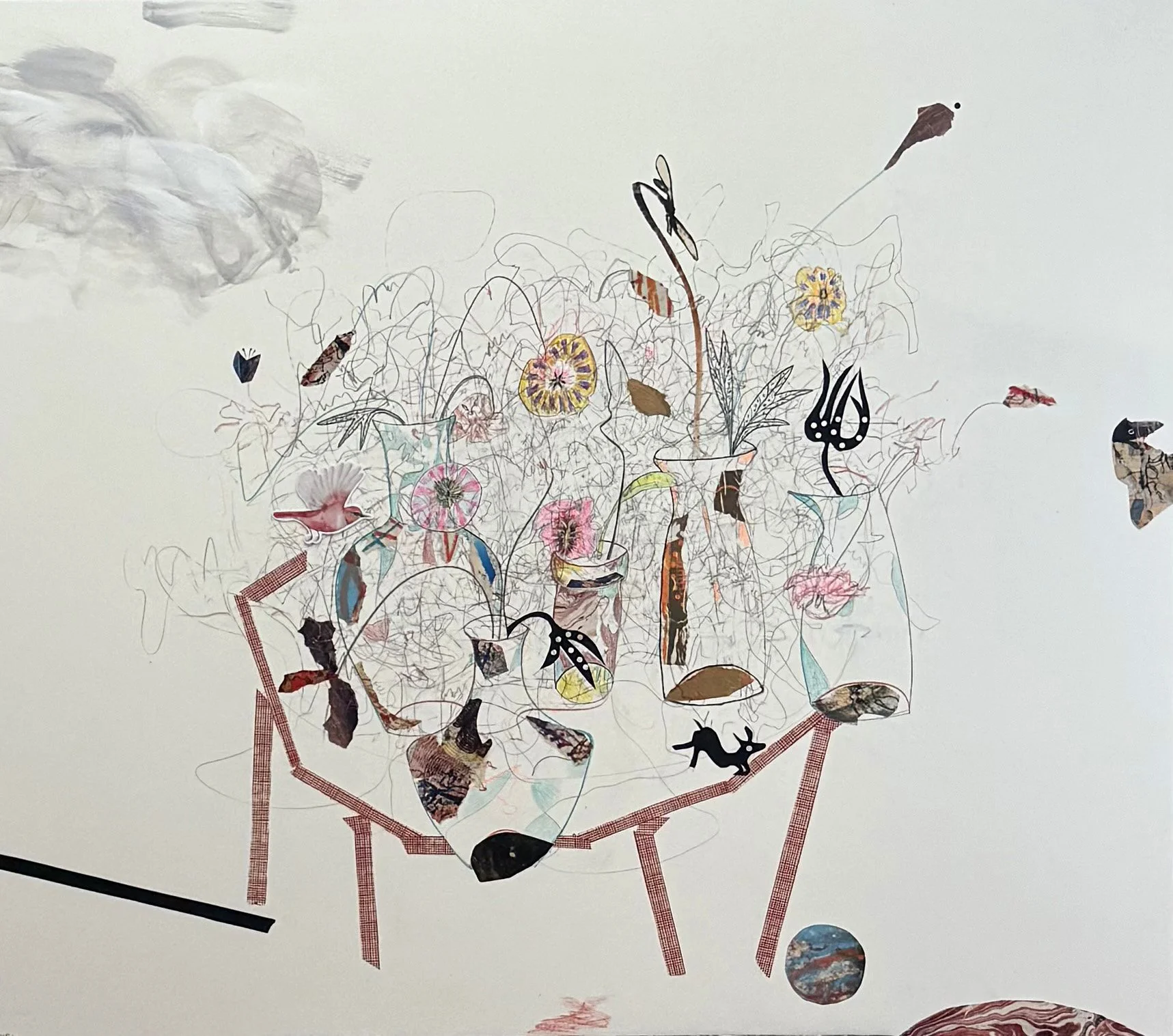 SOLD. My Heart Leaps Up, 2026, graphite, acrylic & collage, 42 x 48 in.