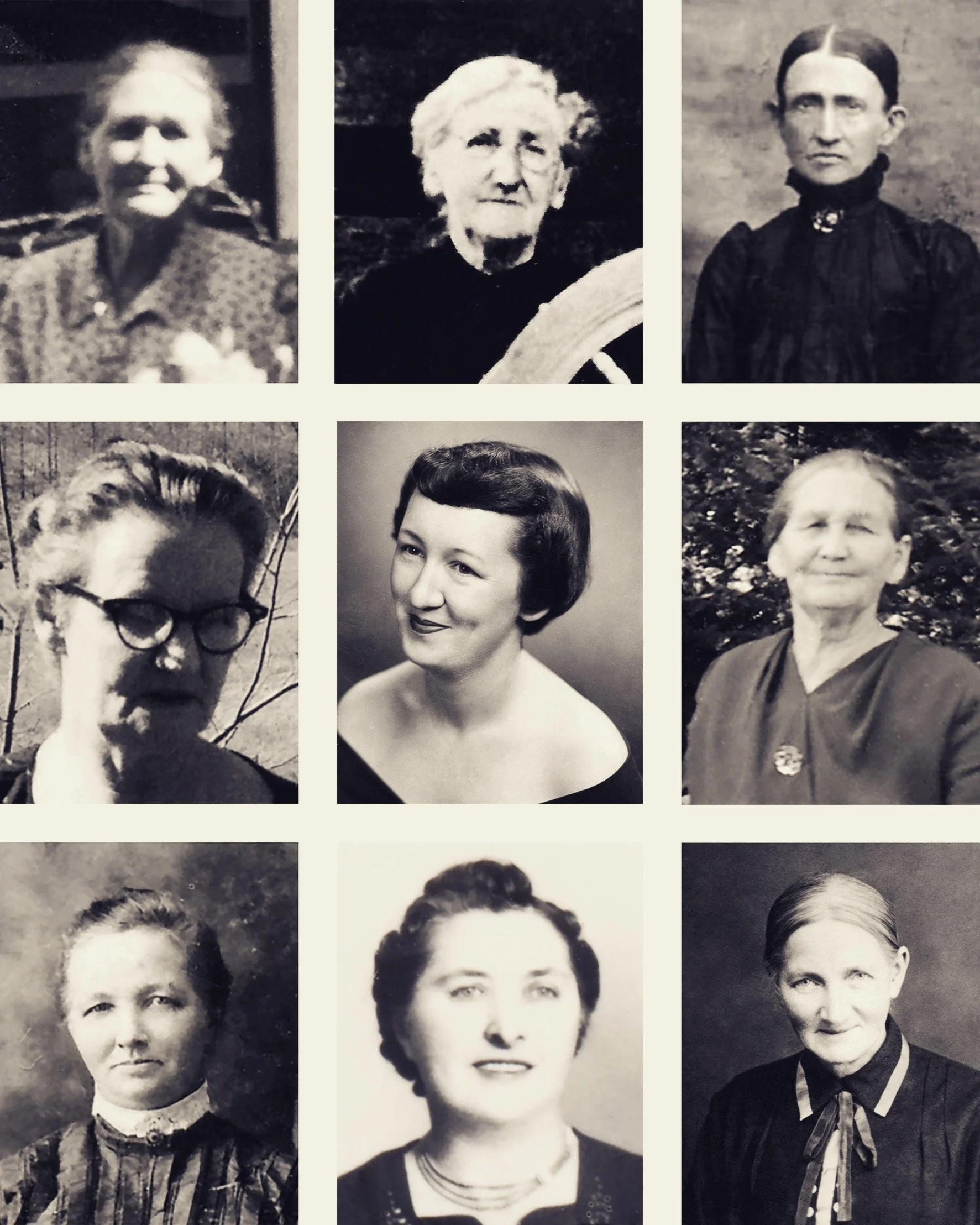 We are born of many #mothers...honoring the memory today (and every day) of my #mother, Norma, and all my #grandmothers and #great-grandmothers whose lives made mine possible. Top to bottom, left to right: Bertha, Margaret, Nancy, Ethel, Norma, Alana