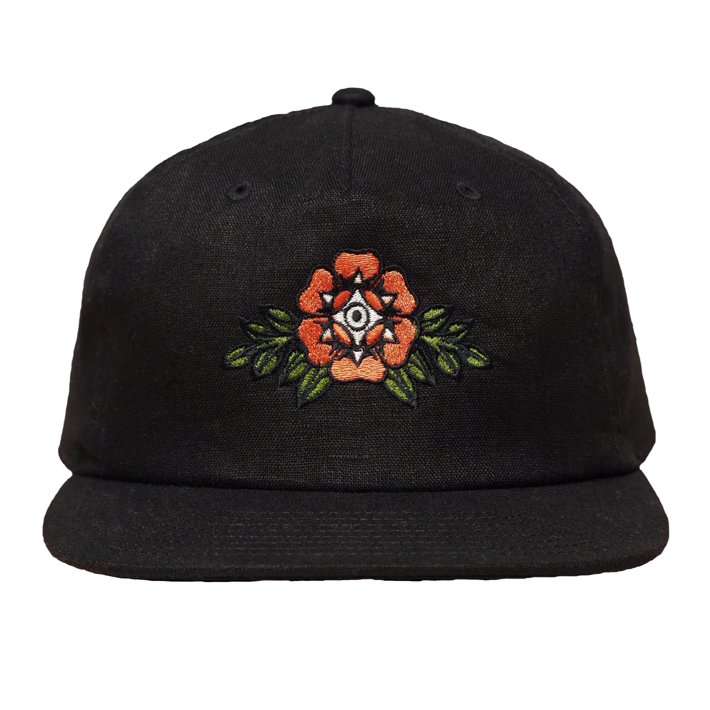 Black 'Blooming Rose' Linen Cap