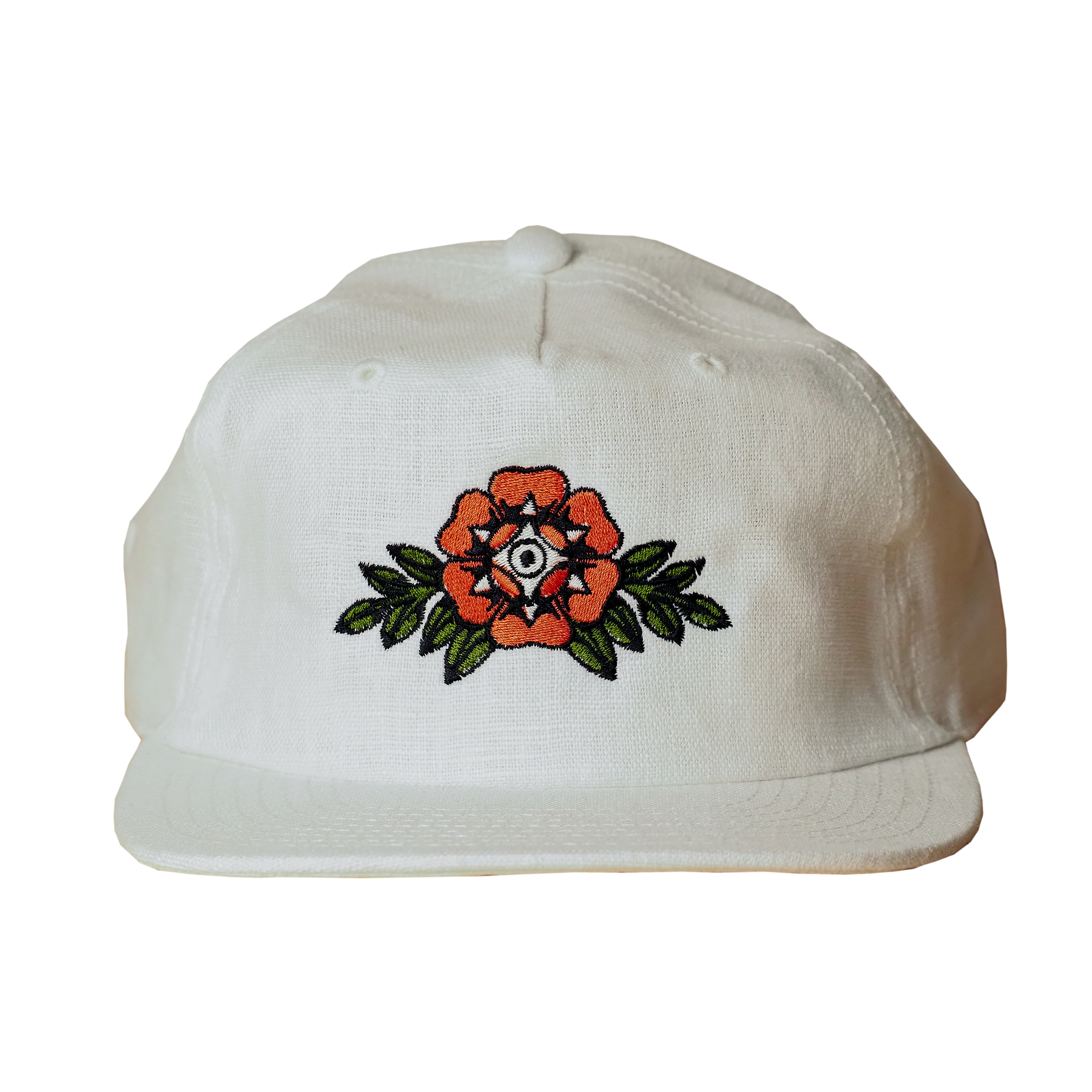 Ivory 'Blooming Rose' Linen Cap