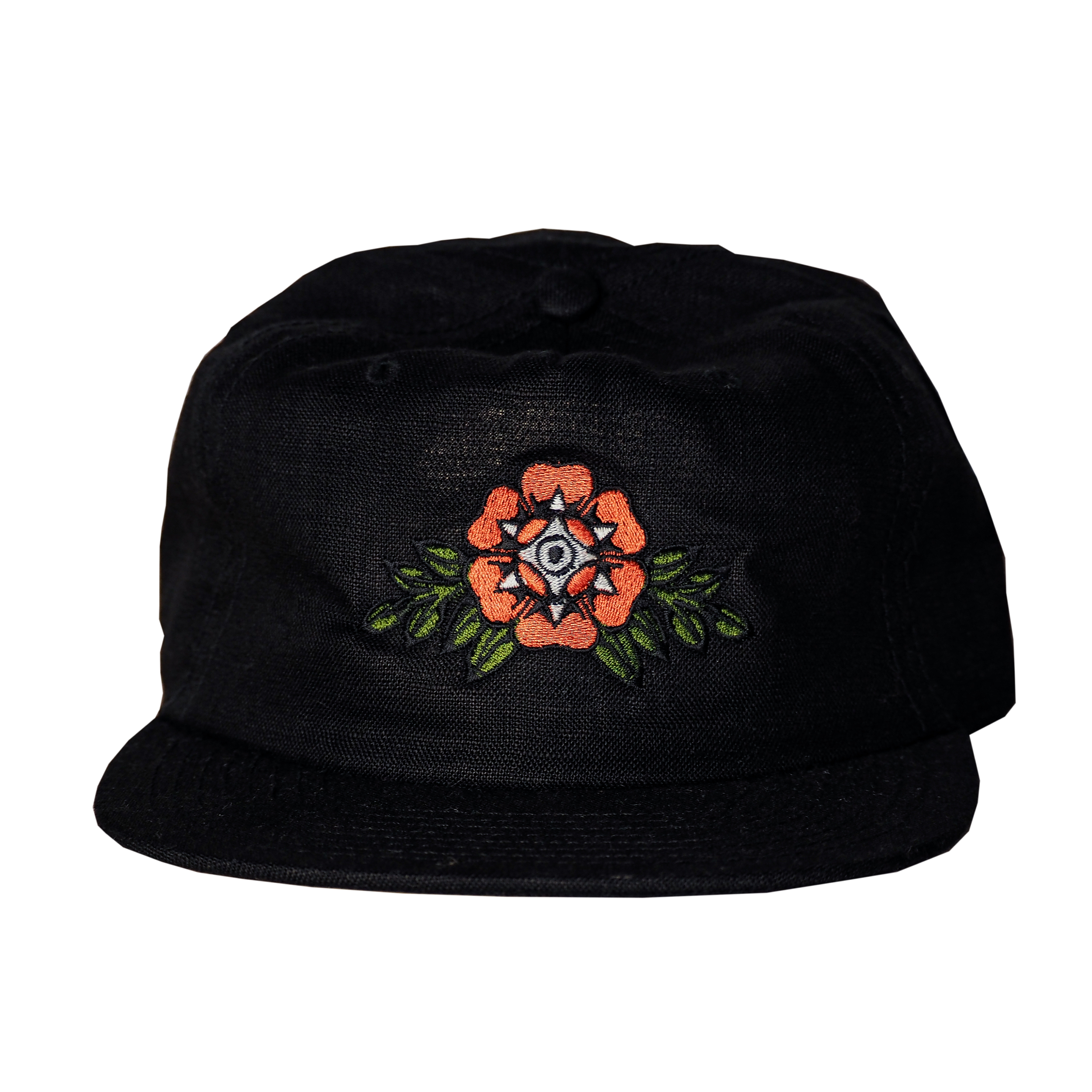 Black 'Blooming Rose' Linen Cap