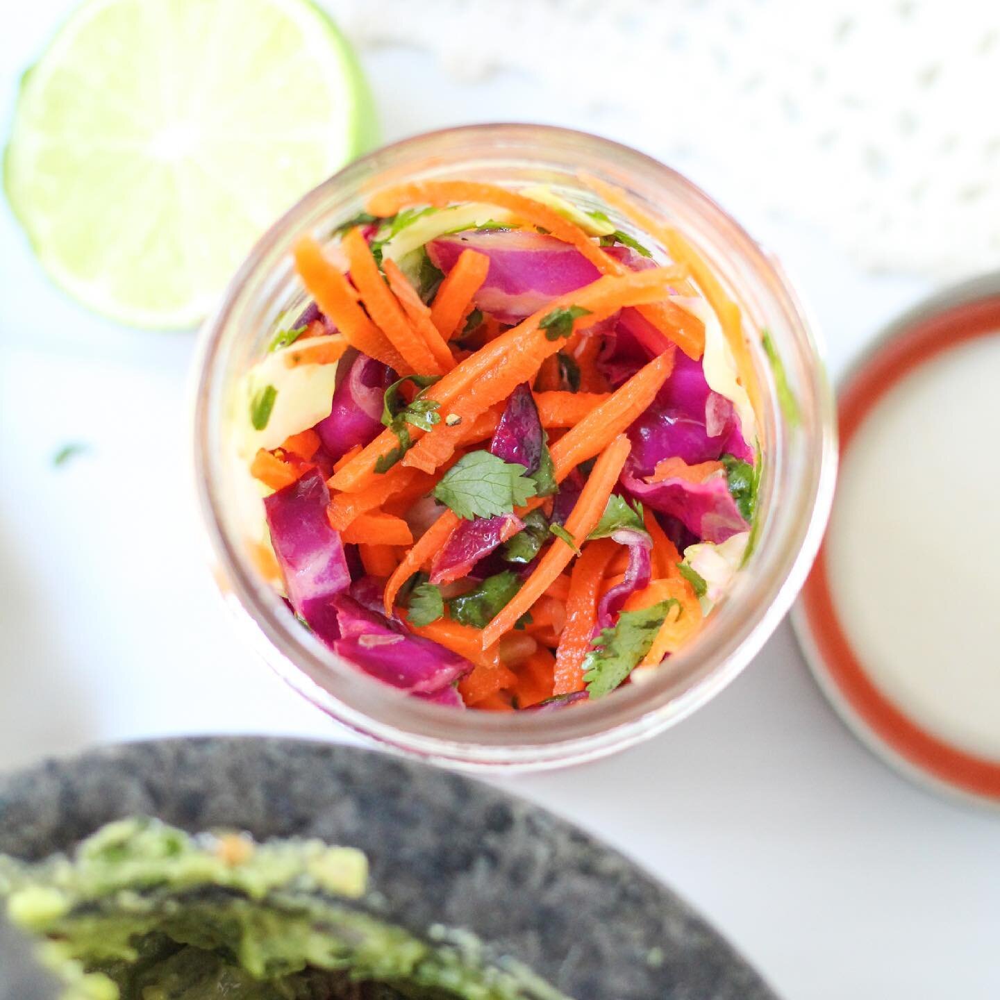 Taco Tuesday is my favorite day of the week! Let&rsquo;s celebrate by making this Lime Cilantro Slaw that you can add to any taco dish to jazz it up 🌮! 

LIME CILANTRO SLAW:
- 1/2 cup purple cabbage sliced thinly
- 1/2 cup green cabbage sliced thinl