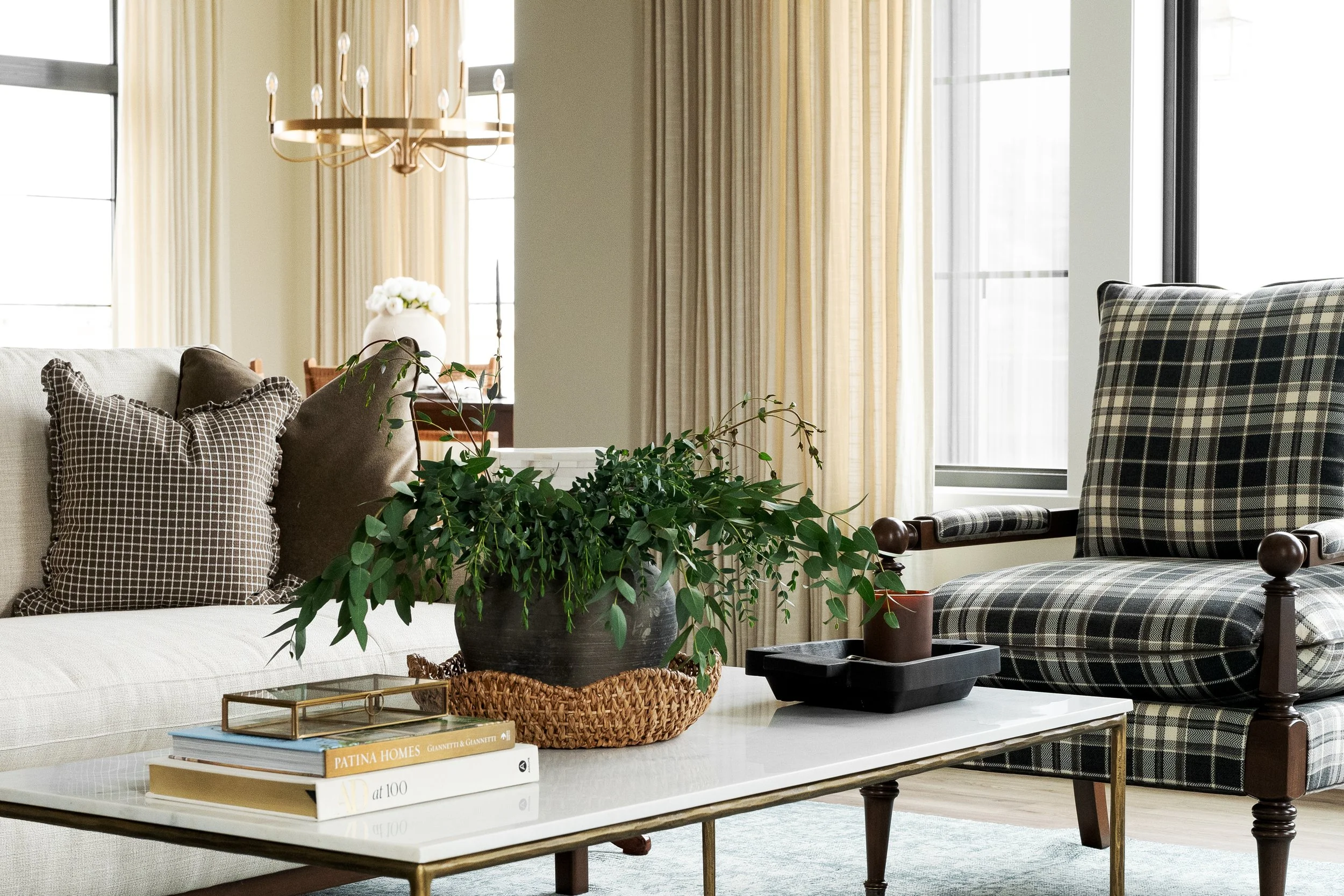 Great room with custom furniture Mequon Wisconsin by Kristin Burke Interiors