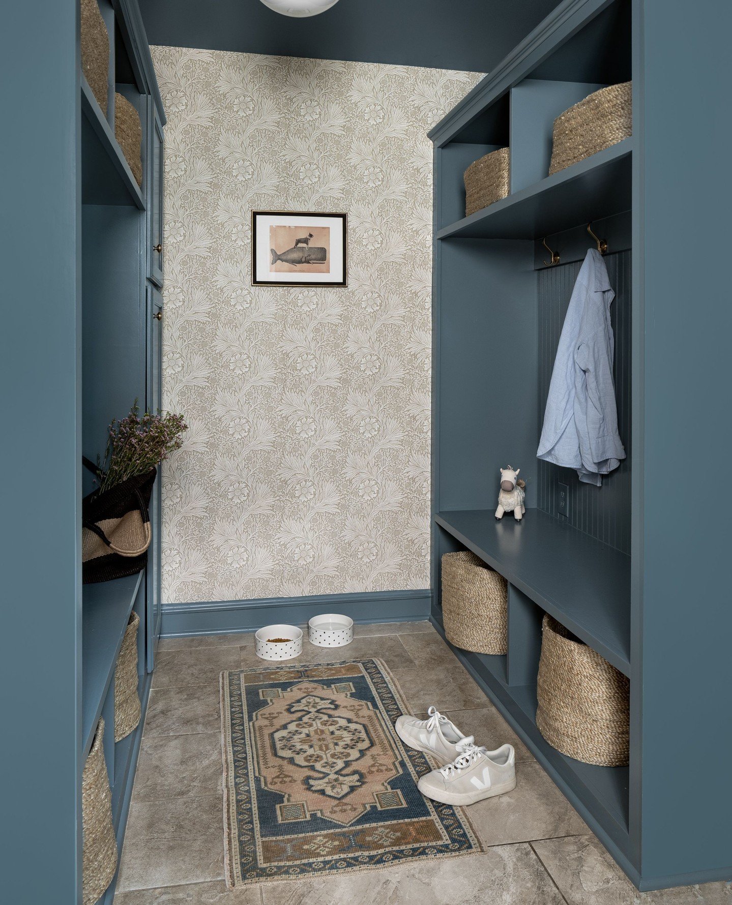 In our Classic Colonial project, the mudroom is doing some serious heavy lifting &mdash; and looking good while doing it.⁠
⁠
With four energetic kiddos and a pair of adorable Frenchies, this family needed a space that could handle the daily hustle an
