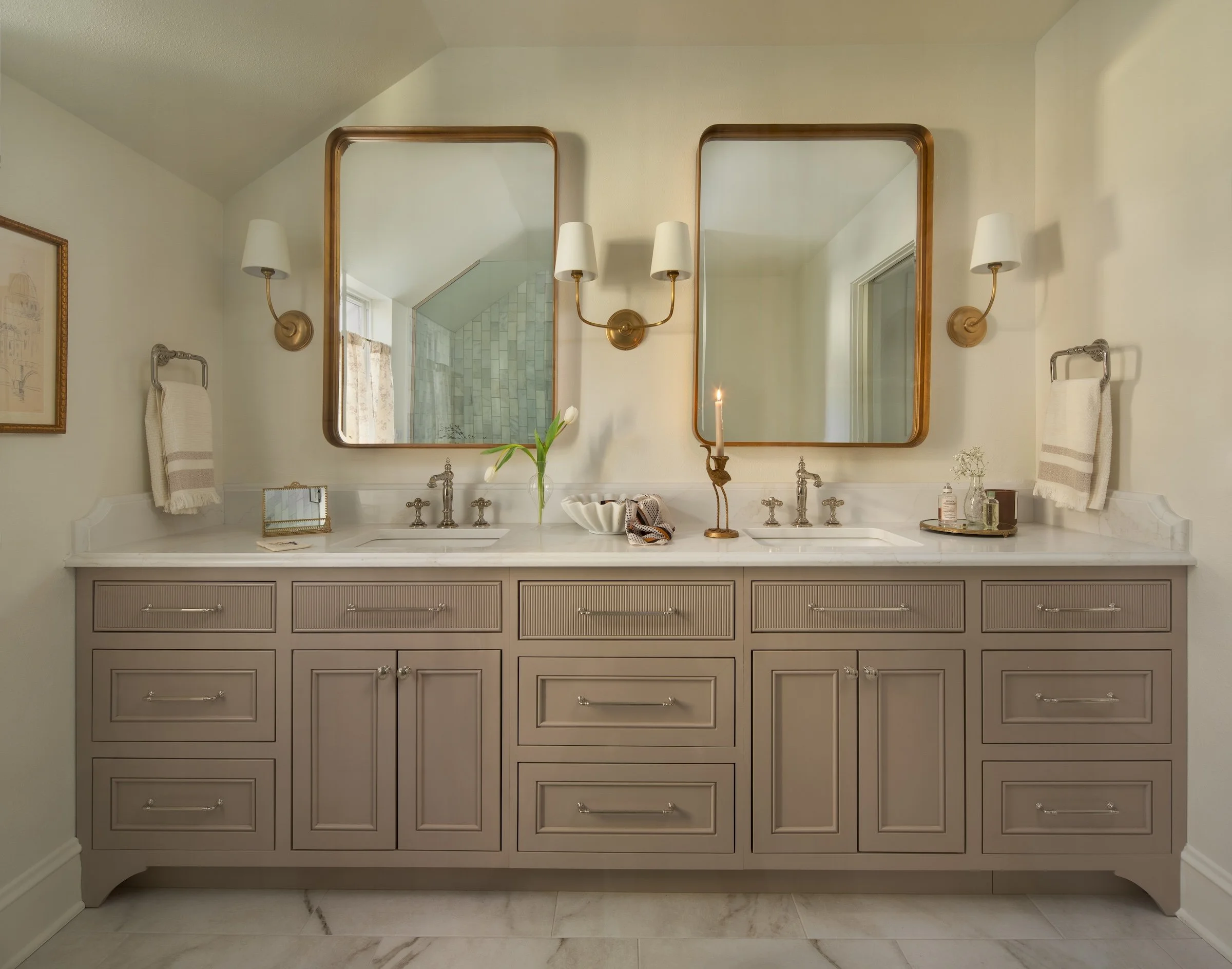 Whitefish Bay Tudor primary bathroom double vanity