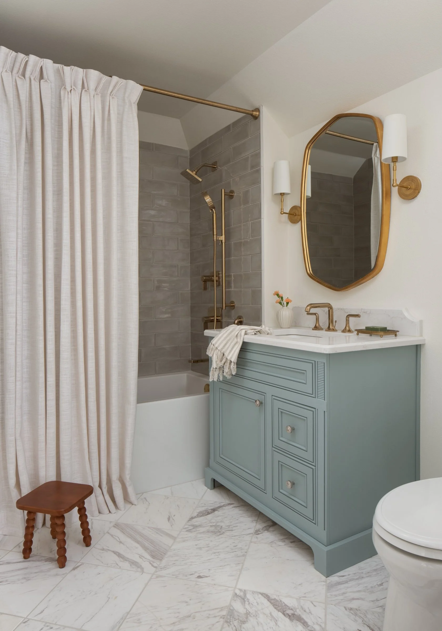 Whitefish Bay Tudor bathroom blue vanity