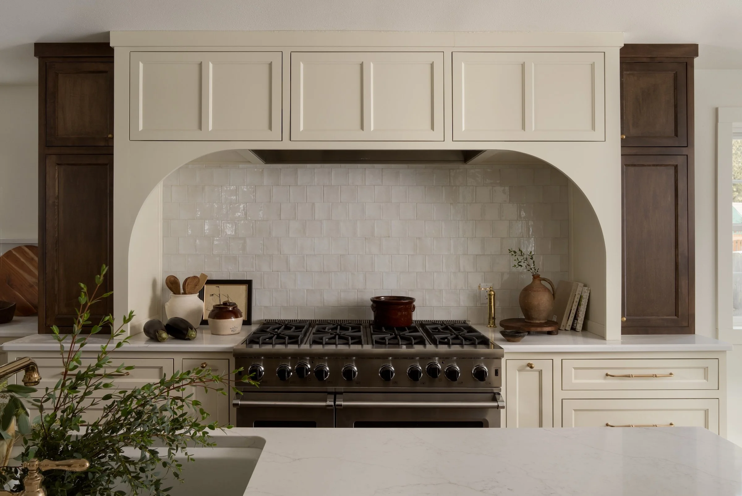 Whitefish Bay Tudor kitchen with custom range hood