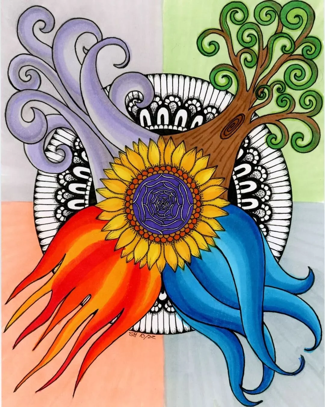Elements of stardust 
Float along the morning breeze
the Backdrop glow
of a beautiful life.
#saraheslingtonvc #sunflower #sunflowerart #elementart #mandala #mandalaart #mandalalove #doodleart #doodler #sacredgeometry #sacredgeometryart #instaart #ar