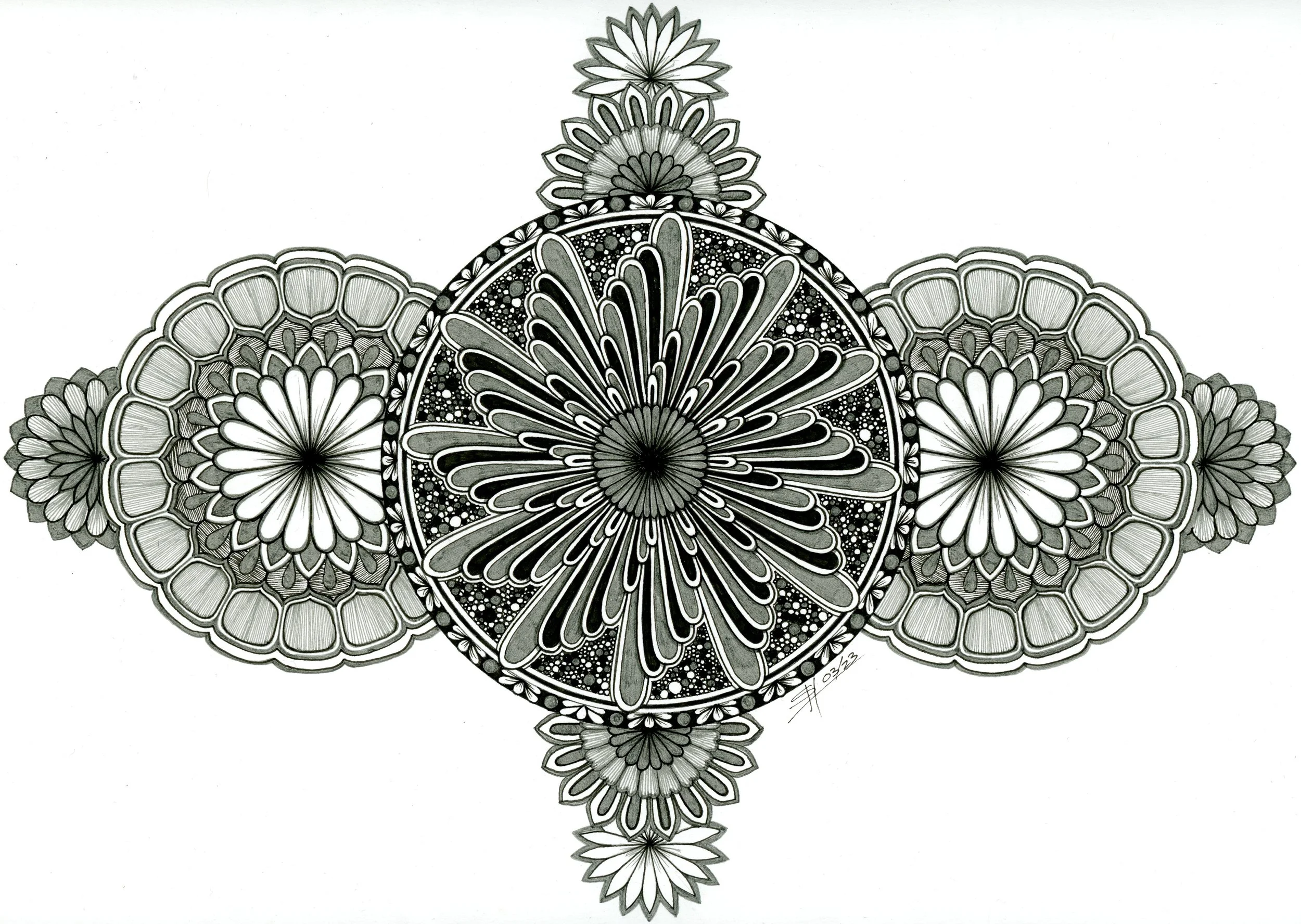 Greyscale Mandalas
Mixed Media Bristol, Pen&Ink |
9x12in | $105