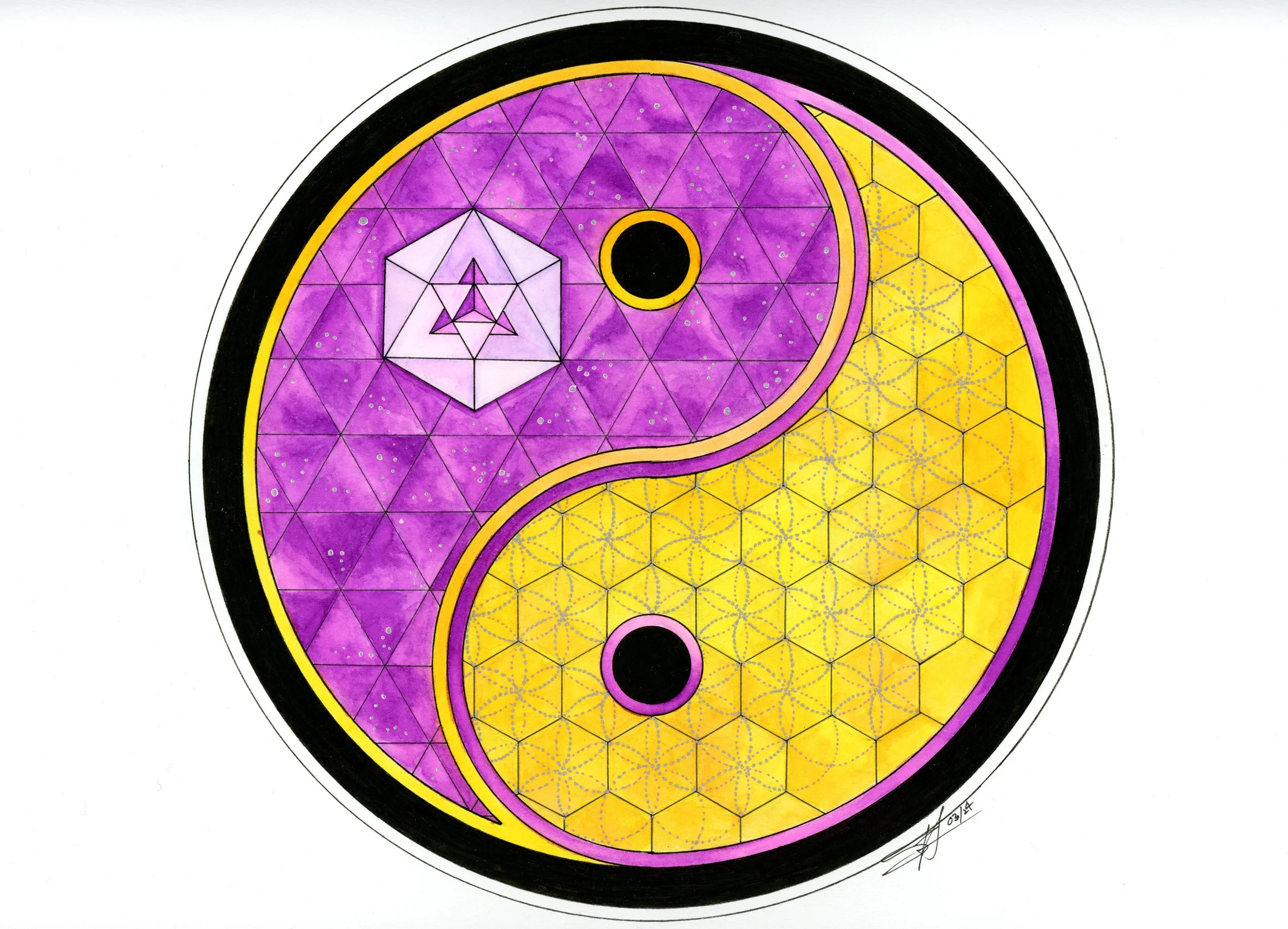Yin Yang Geo
Multimedia Paper, Pen&ink, Watercolour Marker, Gel Pen |
9x12in | $111