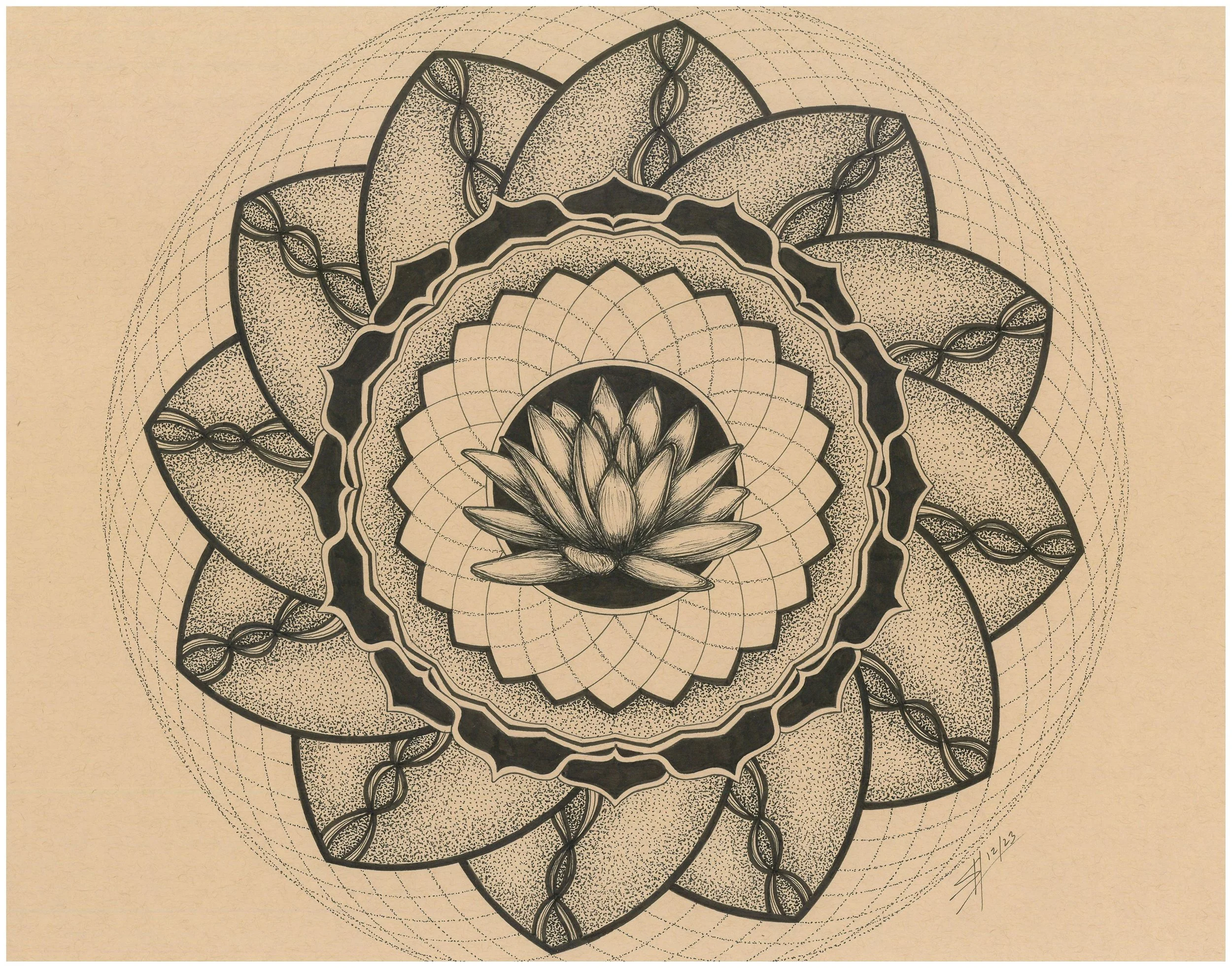 Eternal Lotus | Mixed Media Tan
Pen&Ink | 11x14in | $200