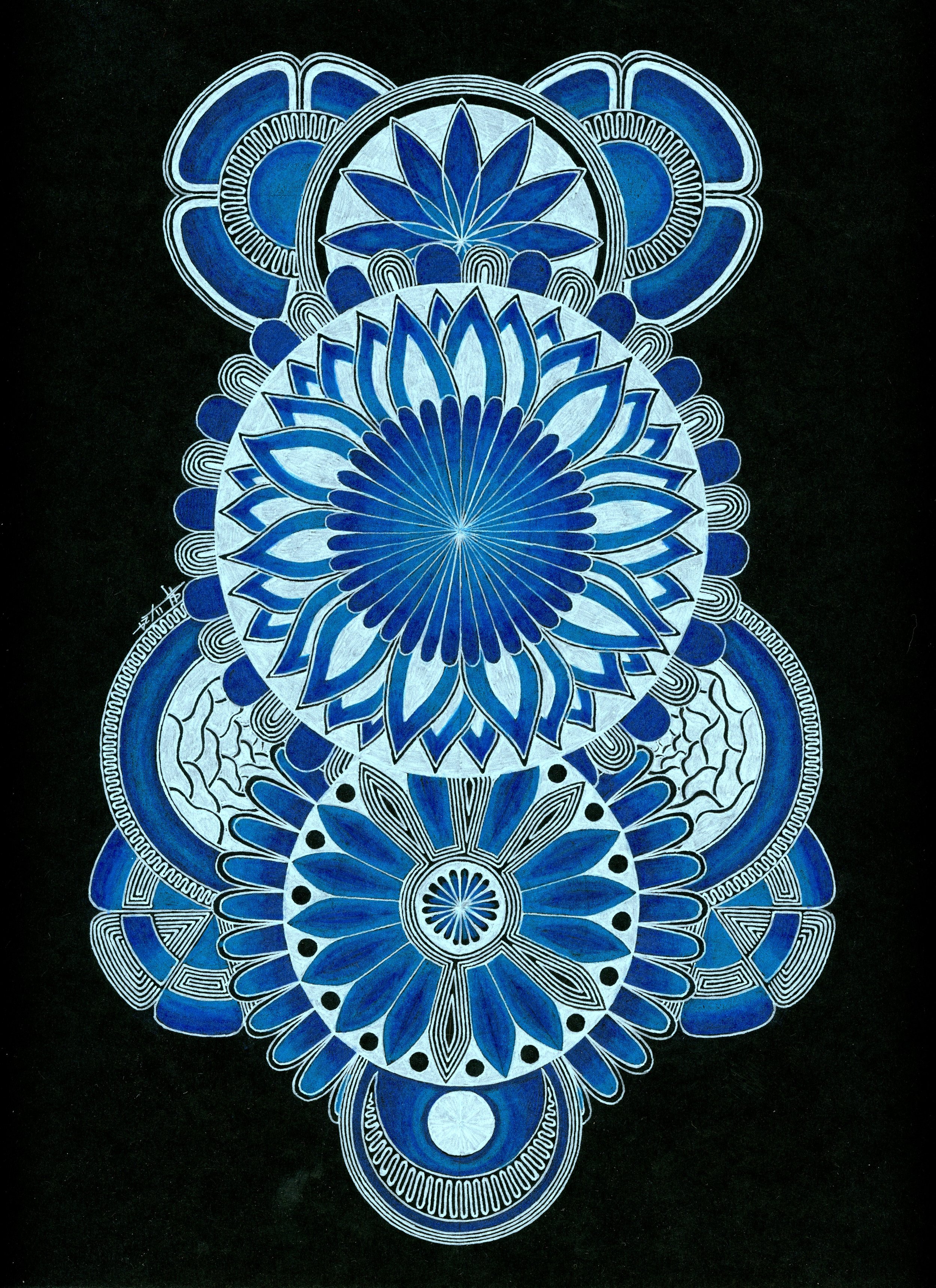 Wintery Mandalas
Black Bristol, Gel Pen, Coloured Pencil |
9x12in | $120