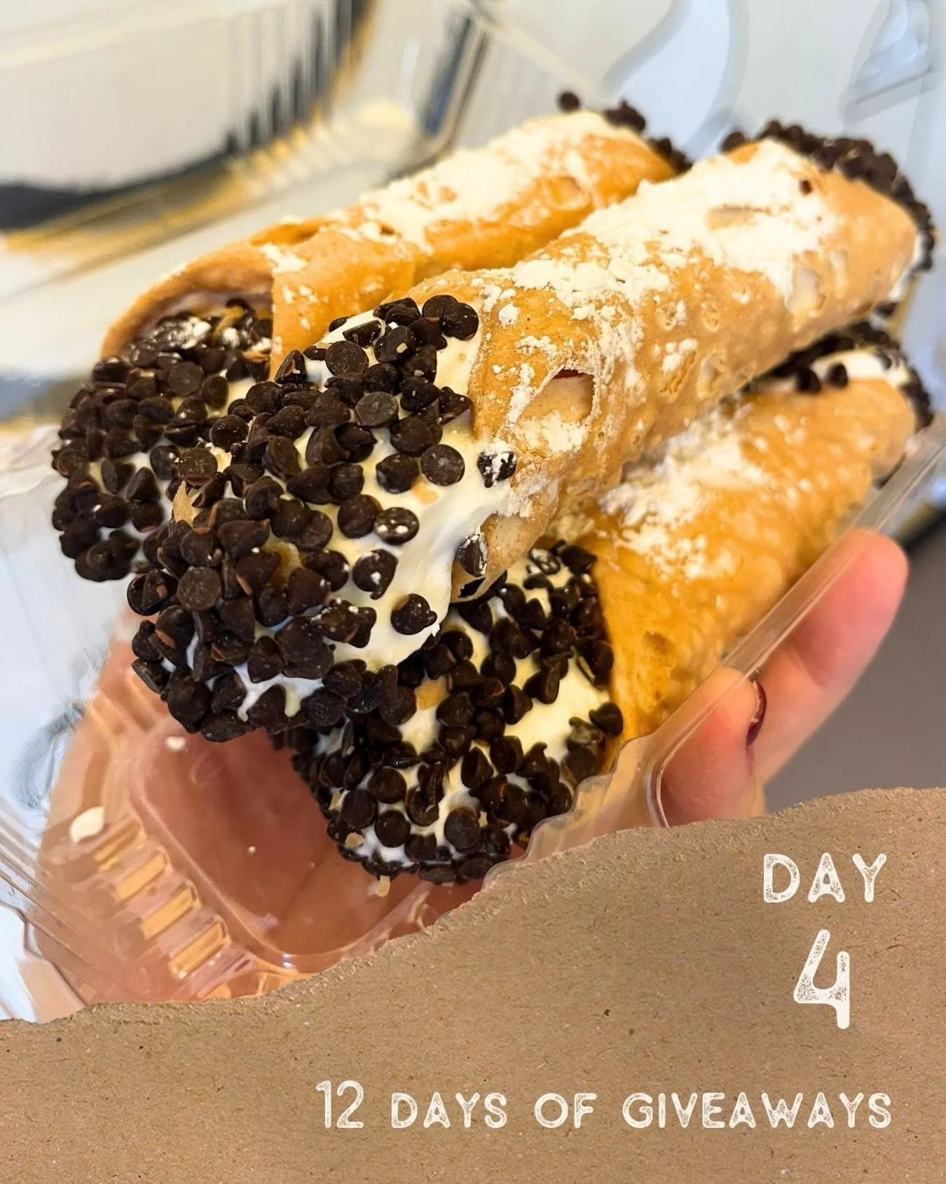 🎄12 DAYS OF GIVEAWAYS: DAY 4🎄
⠀⠀⠀⠀⠀⠀⠀⠀⠀ 
For Day 4 (Dec 13), a pack of our Ice Cream Cannoli is up for grabs! Creamy vanilla ice cream stuffed in a crispy cannoli shell dipped in chocolate chips and finished with a dusting of powdered sugar. 😋 
⠀⠀