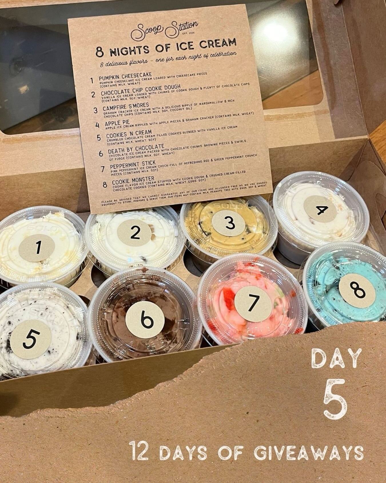 💙12 DAYS OF GIVEAWAYS: DAY 5💙
⠀⠀⠀⠀⠀⠀⠀⠀⠀ 
Day 5 (Dec 14): Hanukkah starts tonight so what better to give away than our 8 Nights of Ice Cream!?! A box of 8 delicious flavors - one for each night.
⠀⠀⠀⠀⠀⠀⠀⠀⠀ 
To enter,
💙 Follow us @scoopstationnj
🤍 L