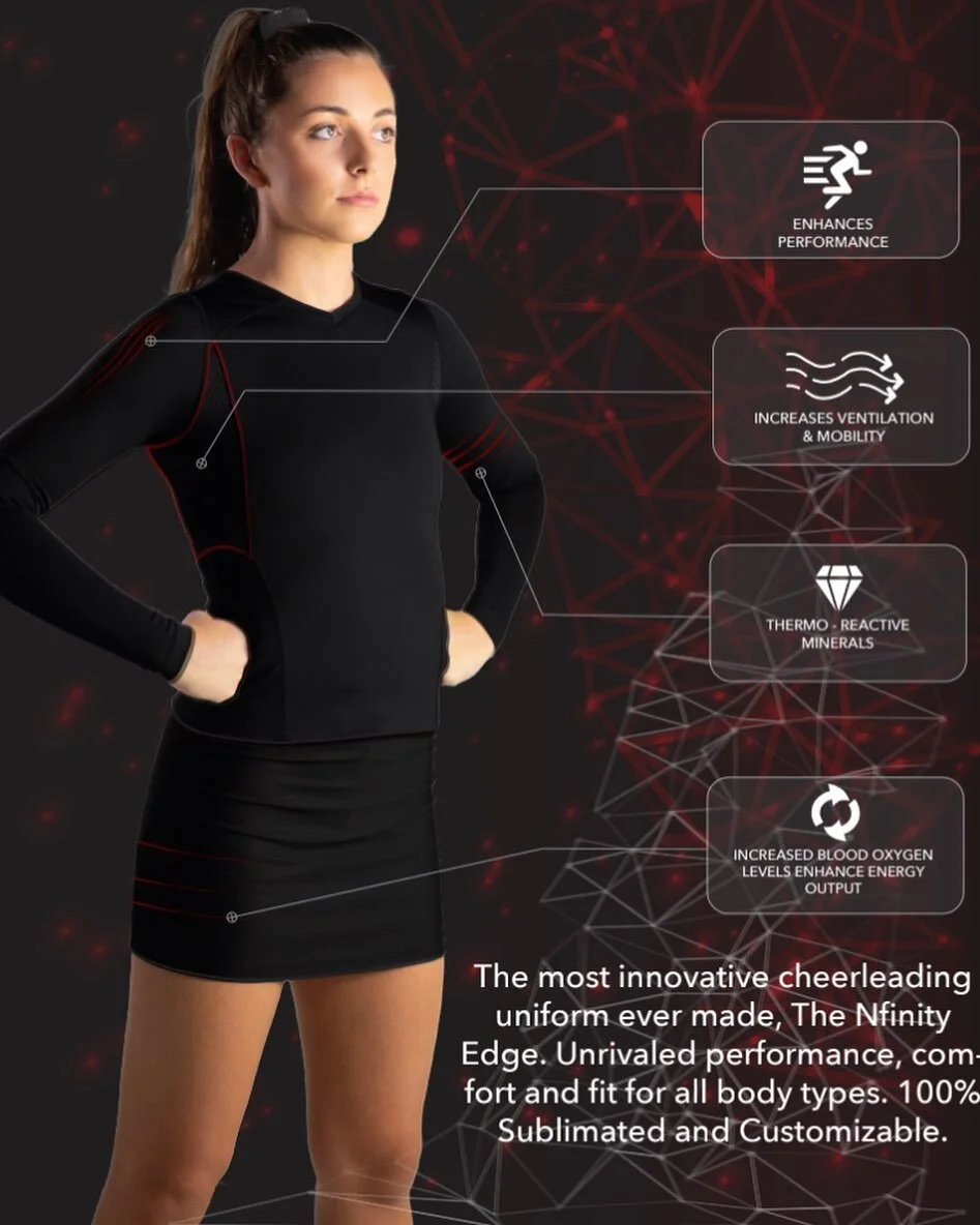 Did you know? Nfinity is the only company that makes uniforms and warm ups that are proven to enhance muscle performance. 
&bull;
This fabric is the same kind of fabric used in NASA space suites to help astronaughts stay oxygenated. Better muscle oxy