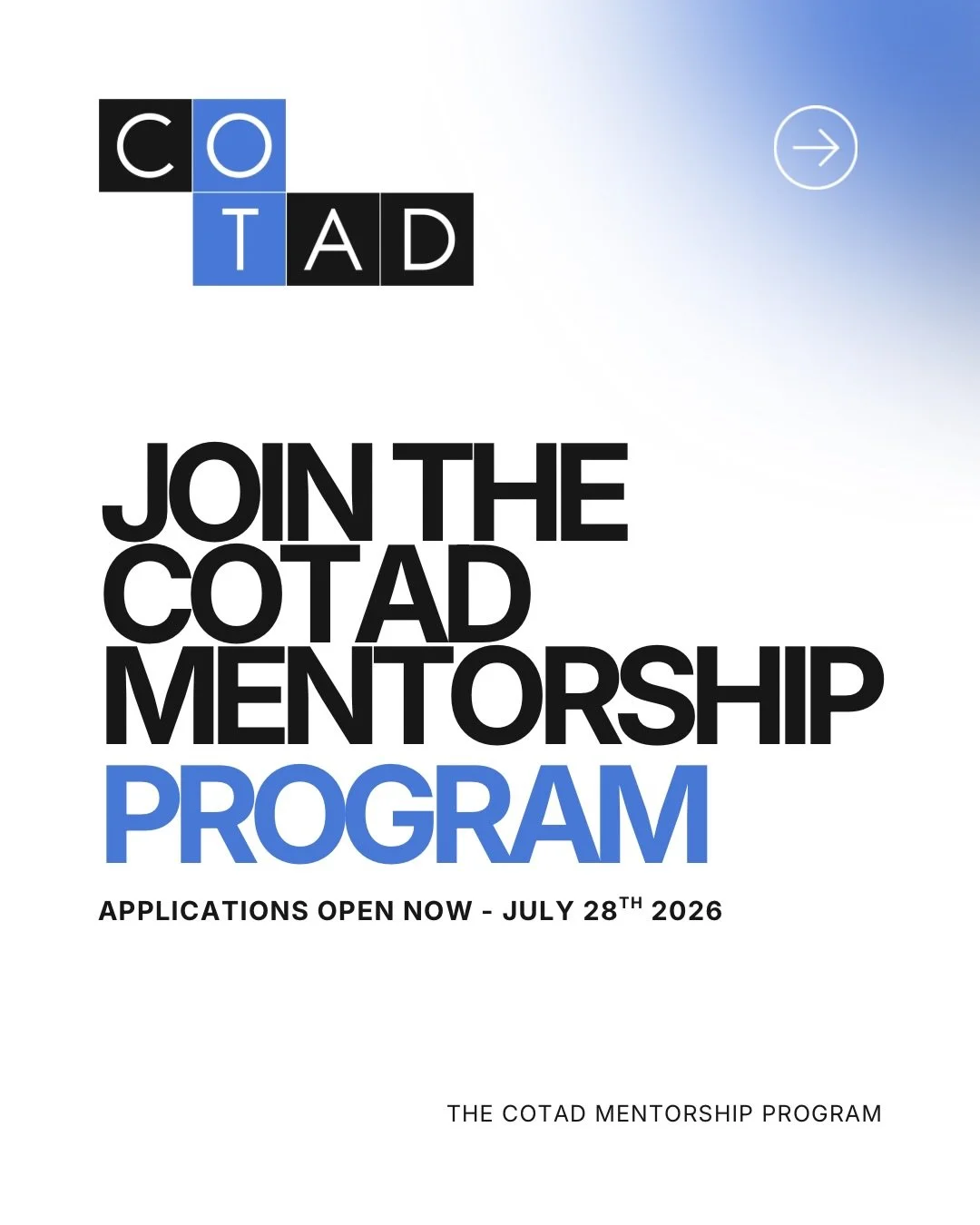 Applications are open for the COTAD Mentorship Program! 

Our mentorship program supports soon-to-graduate and new OTA/OT practitioners from underrepresented backgrounds as they transition into the profession, prepare for the NBCOT exam, explore empl