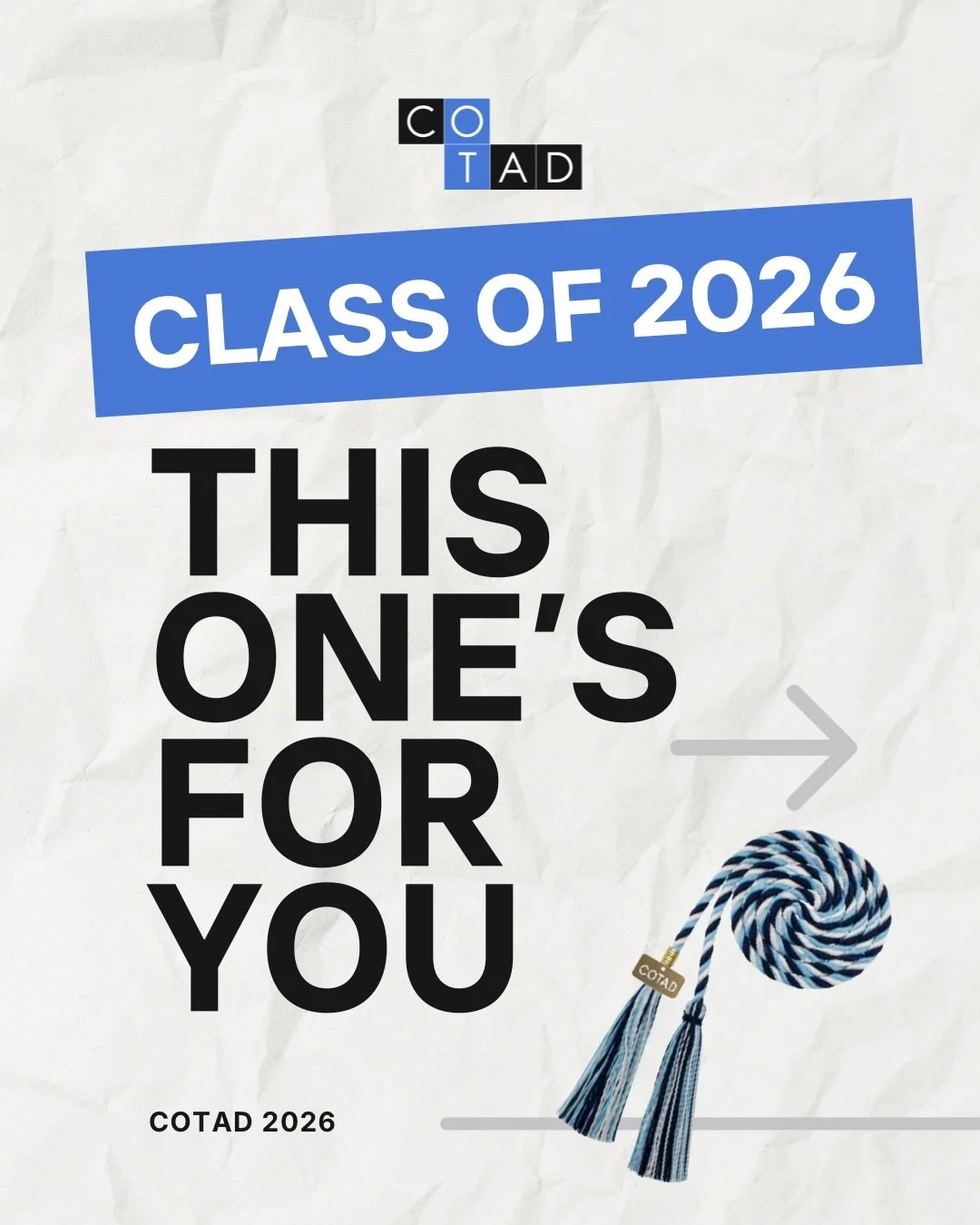 Class of 2026, your COTAD graduation cords are here! 🎓💙🤍🖤

COTAD has teamed up with Tassel Depot to create a temporary shop exclusively for this year&rsquo;s graduating class. 

This one-time shop was created in response to your inquiries, and we