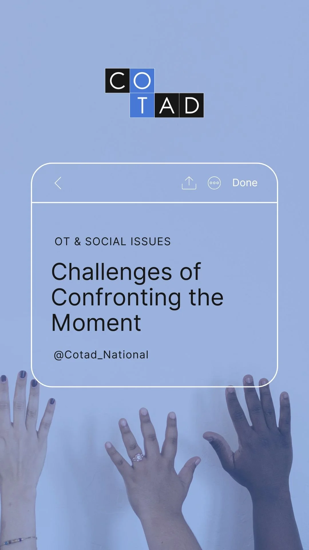 @theacademicdiva and @nulyla join tonight’s Wednesday Night Live to discuss the challenges of confronting social issues within occupational therapy and beyond.
