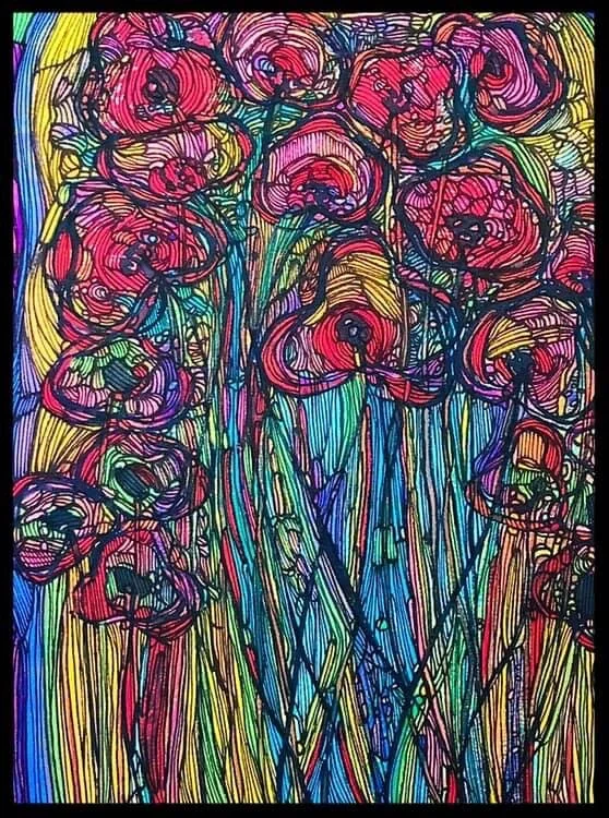 Subway Poppies (2022) Watercolor and Ink