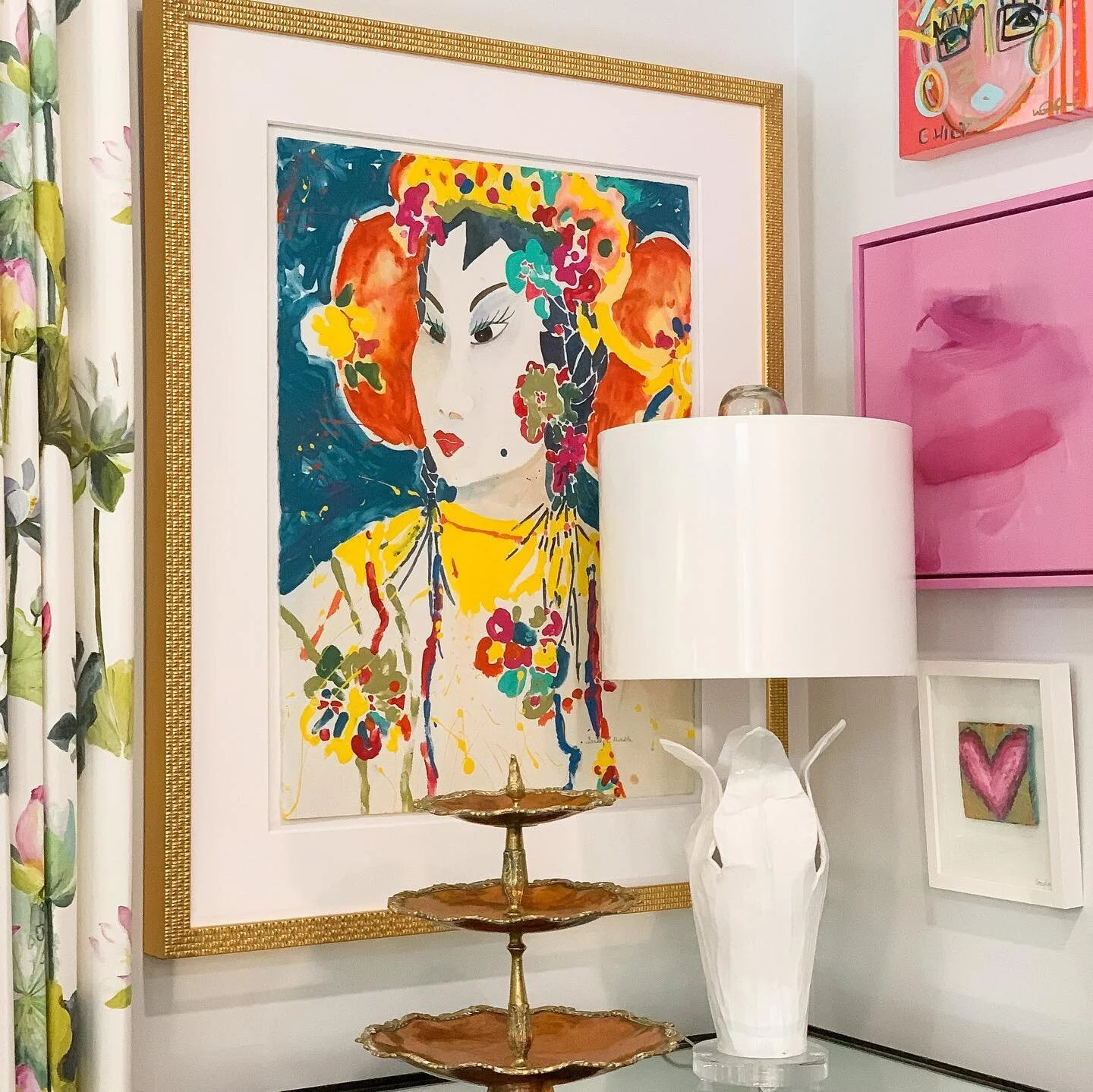 Somebody got a Glow UP! ✨ This “Geisha Girl” was the first piece of original art I bought - now close to 20 years ago. 😱 She’s been through 4 houses and two wardrobe changes (swipe left for her befores) but has never looked better